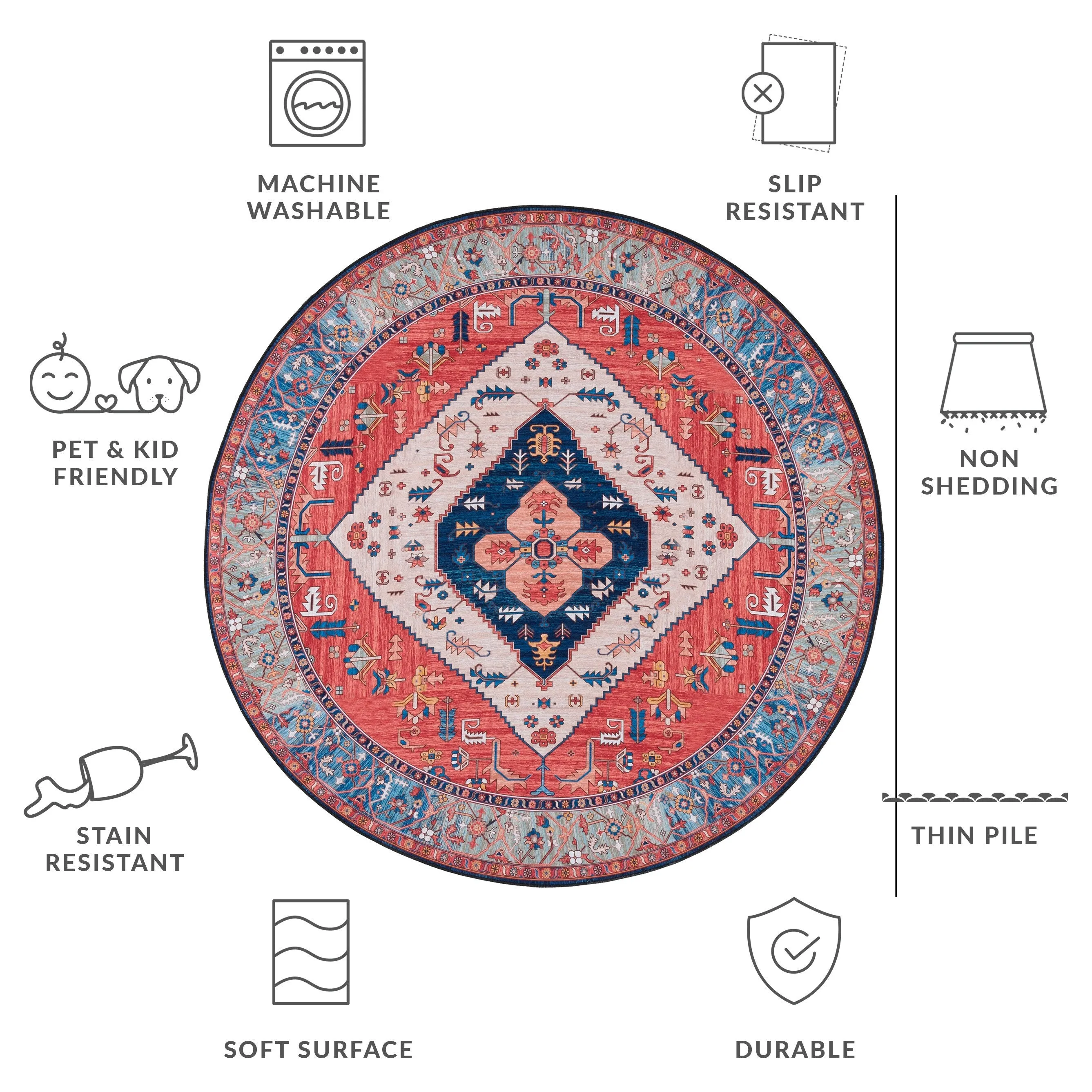 SAFAVIEH Tucson Machine Washable Slip Resistant Dorcas Oriental Medallion