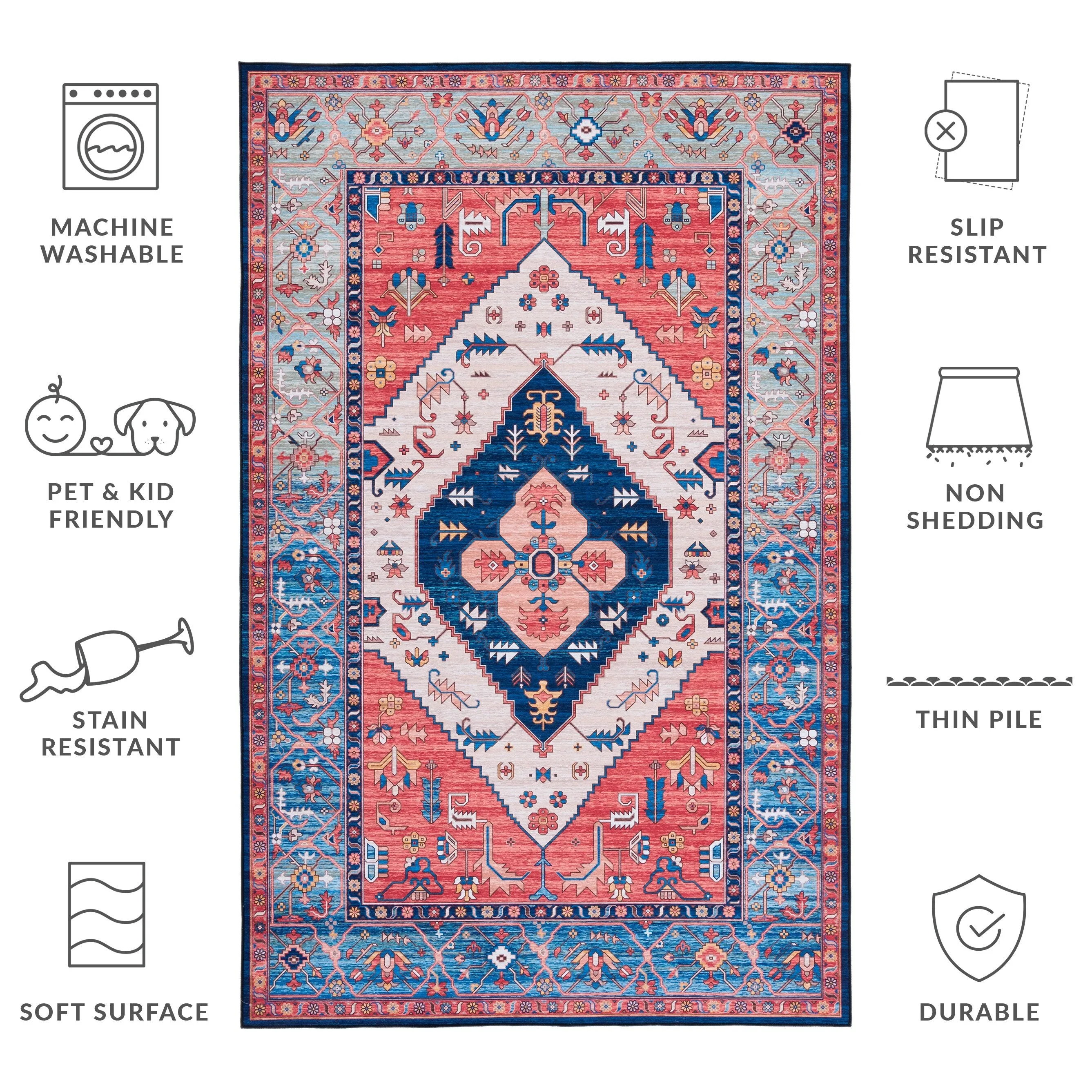 SAFAVIEH Tucson Machine Washable Slip Resistant Dorcas Oriental Medallion