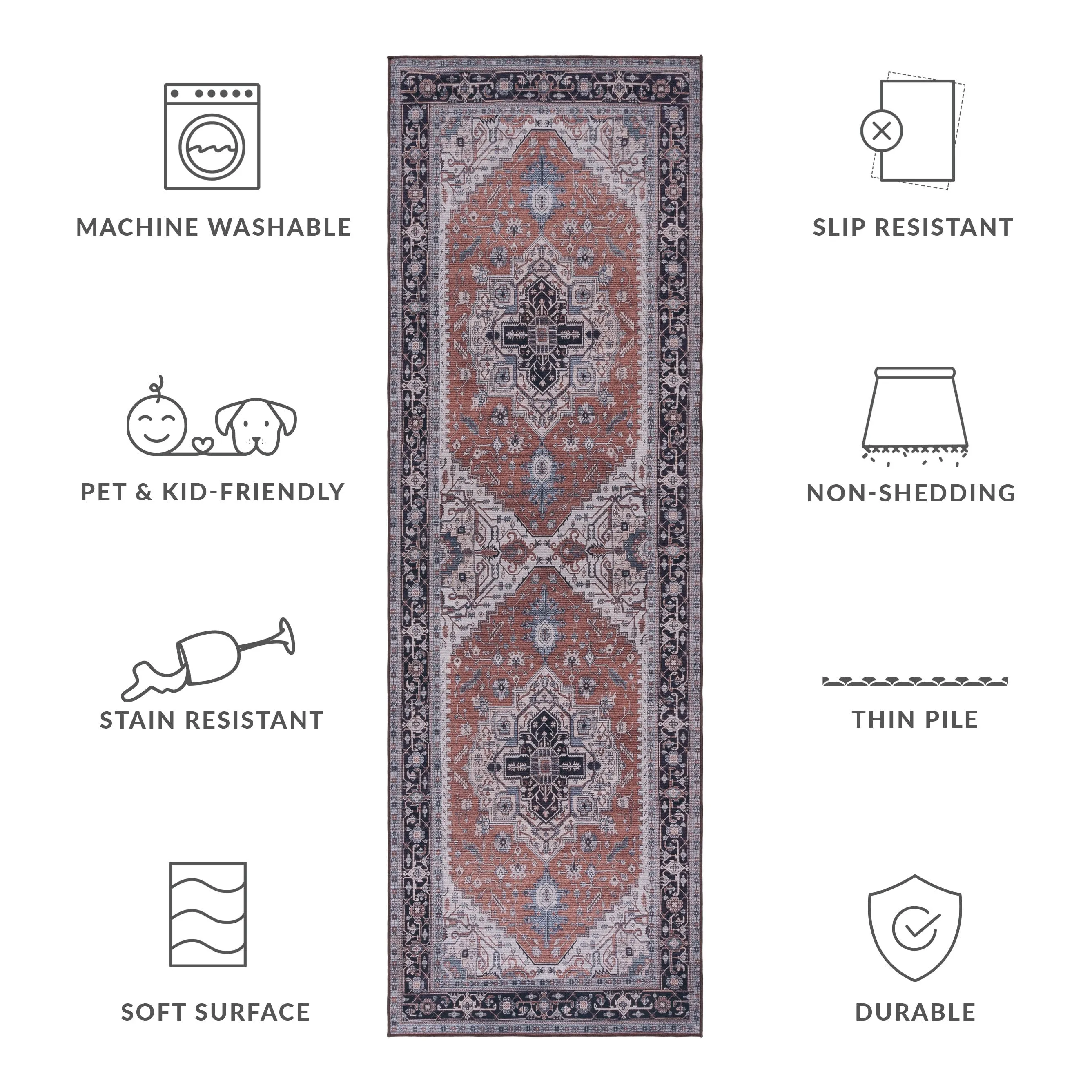 SAFAVIEH Tucson Machine Washable Slip Resistant Emmer Traditional Rug