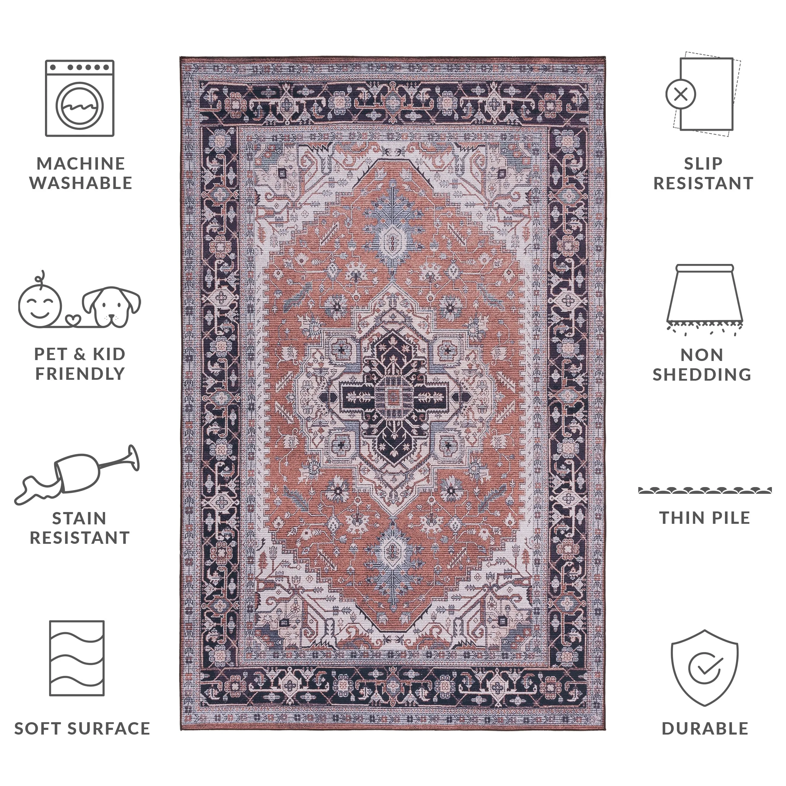 SAFAVIEH Tucson Machine Washable Slip Resistant Emmer Traditional Rug