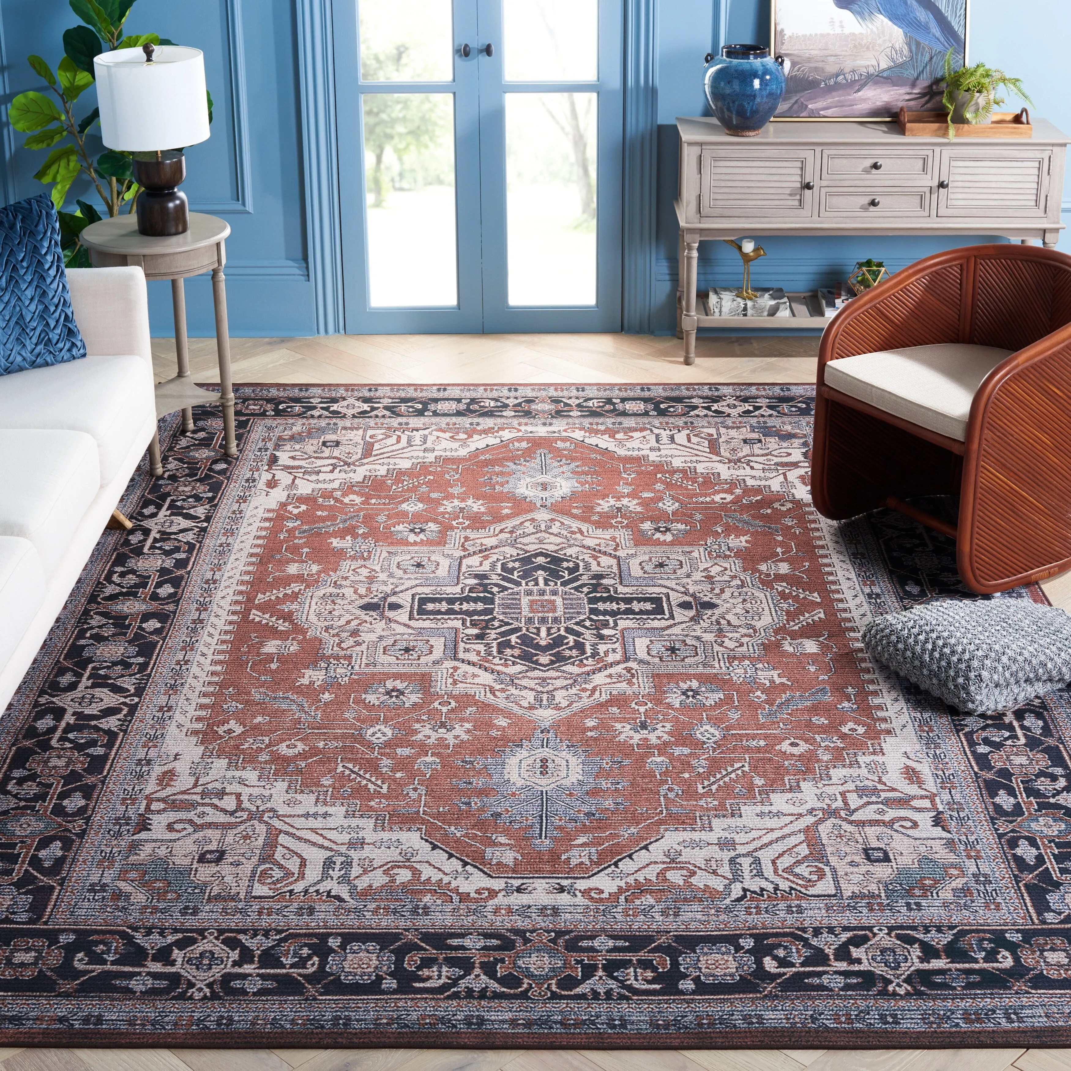 SAFAVIEH Tucson Machine Washable Slip Resistant Emmer Traditional Rug