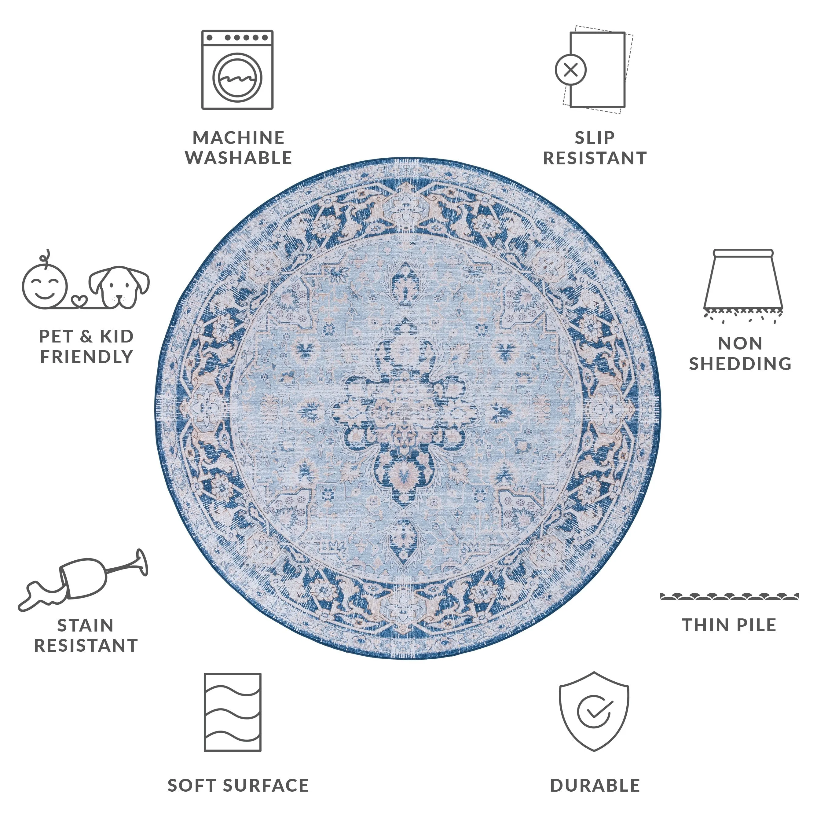 SAFAVIEH Tucson Machine Washable Slip Resistant Emmie Traditional Rug