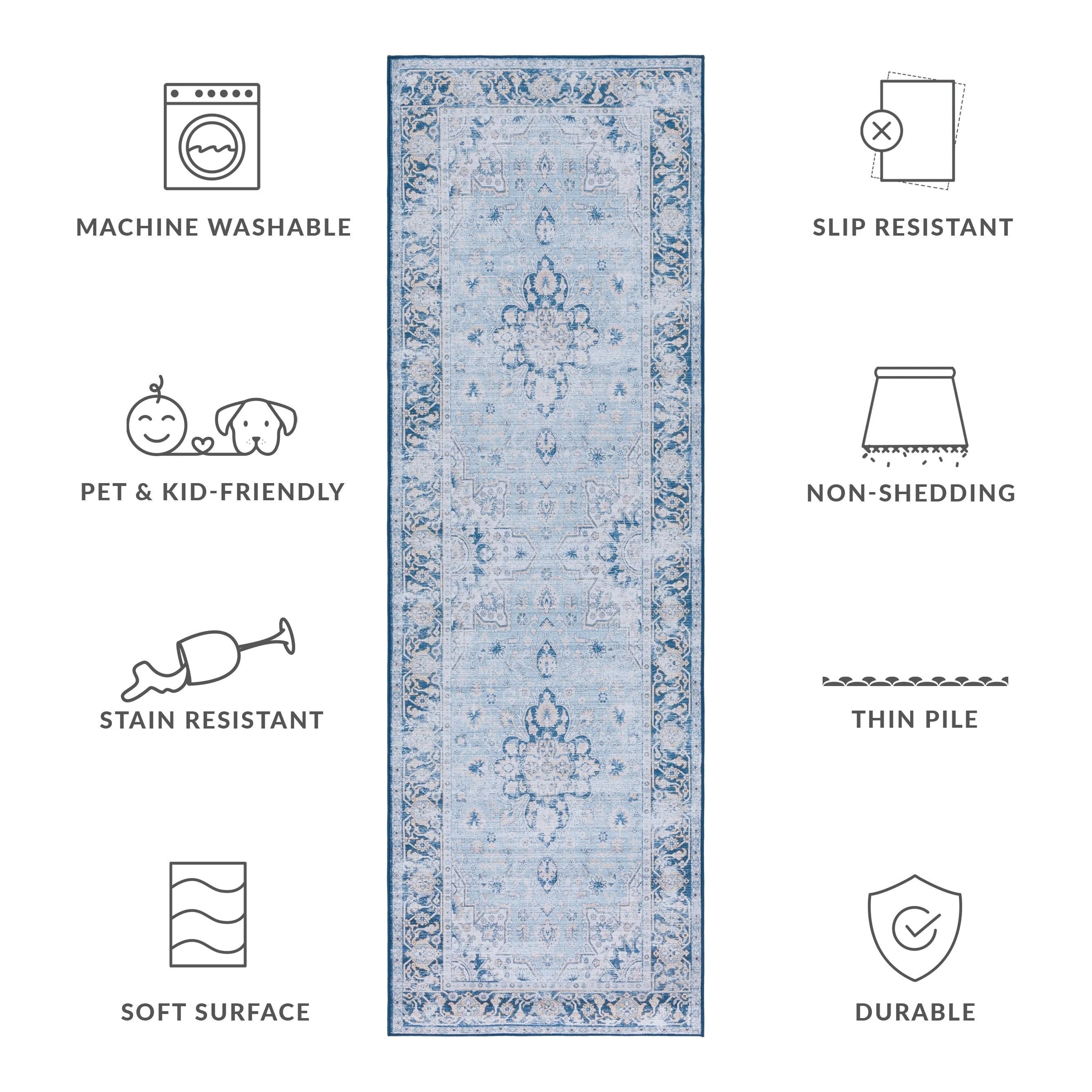 SAFAVIEH Tucson Machine Washable Slip Resistant Emmie Traditional Rug