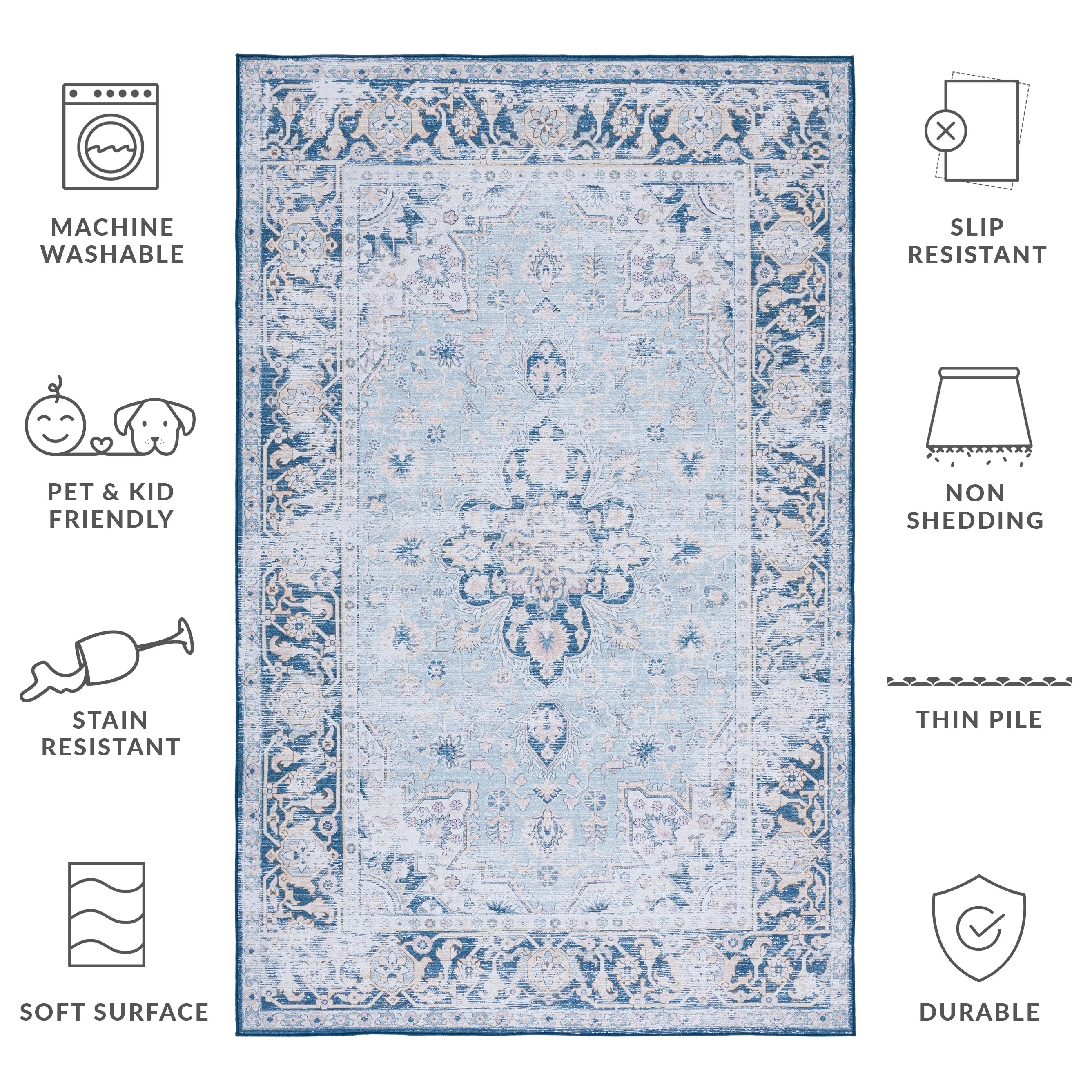SAFAVIEH Tucson Machine Washable Slip Resistant Emmie Traditional Rug