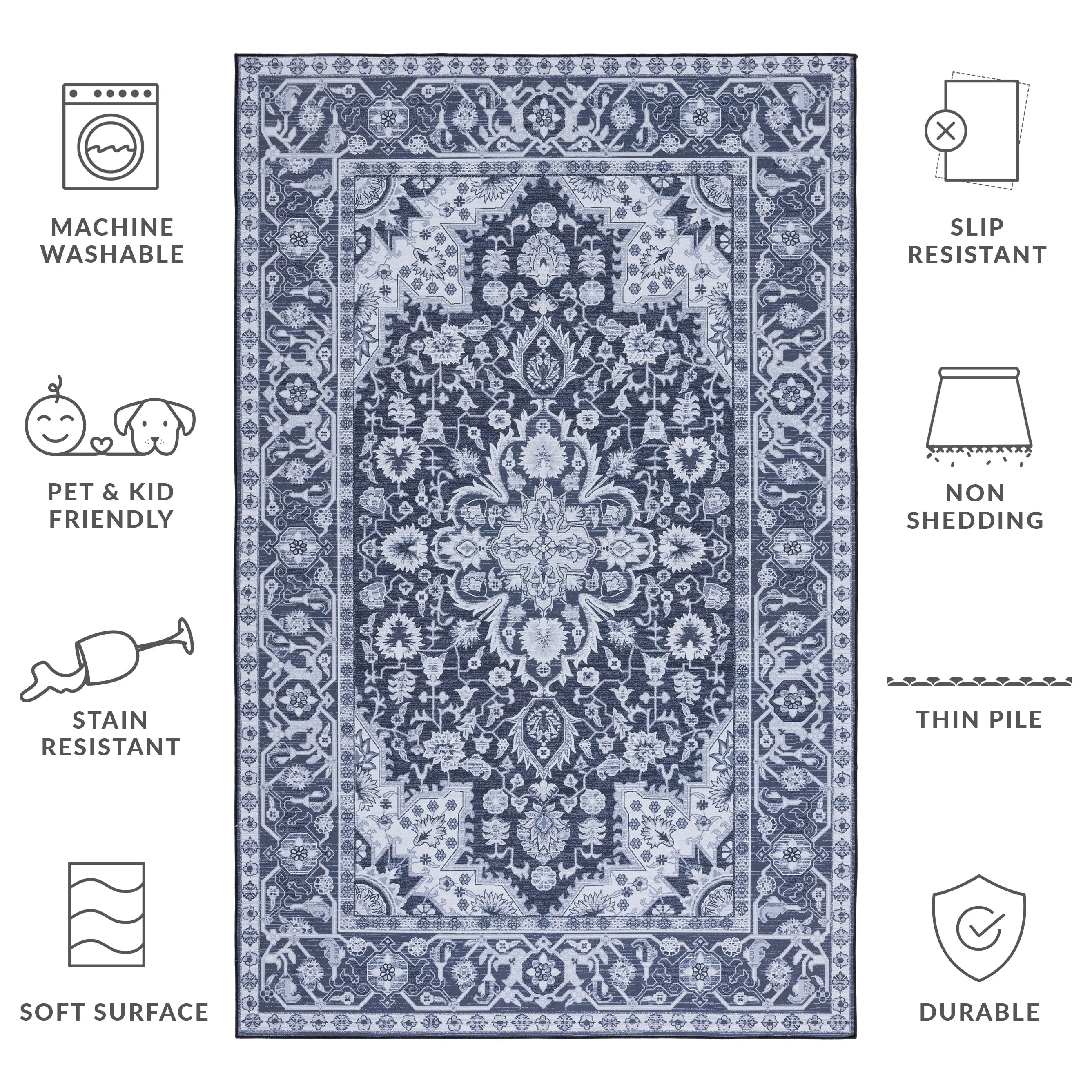 SAFAVIEH Tucson Machine Washable Slip Resistant Emmie Traditional Rug