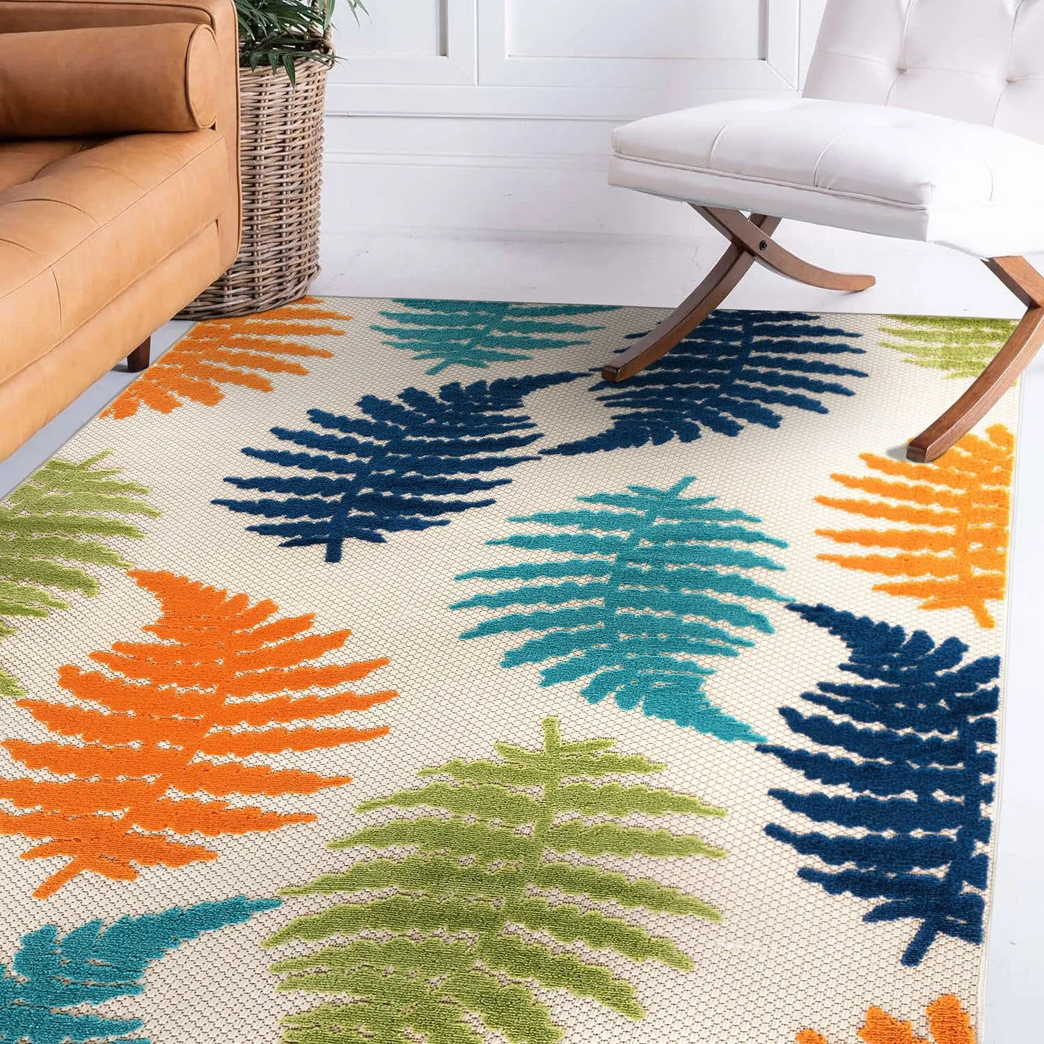 Seville Floral Leaves Indoor/Outdoor Area Rug