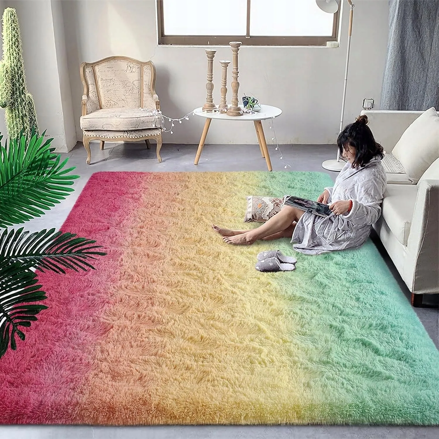 Shaggy Home Decor Carpet Luxury Gradient Rug for Living Room Bedroom