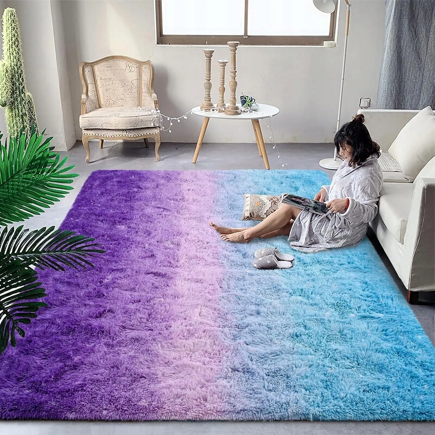 Shaggy Home Decor Carpet Luxury Gradient Rug for Living Room Bedroom