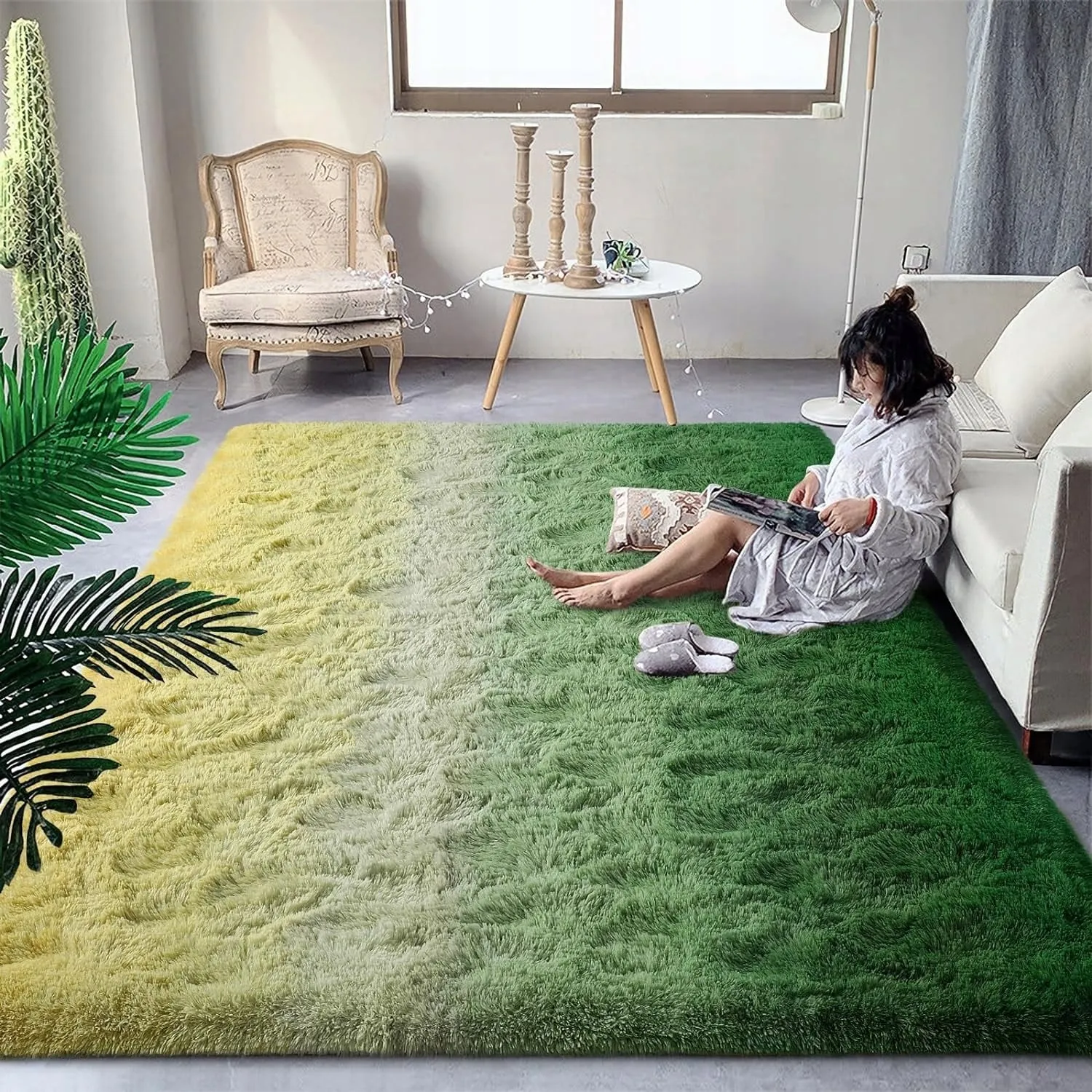 Shaggy Home Decor Carpet Luxury Gradient Rug for Living Room Bedroom