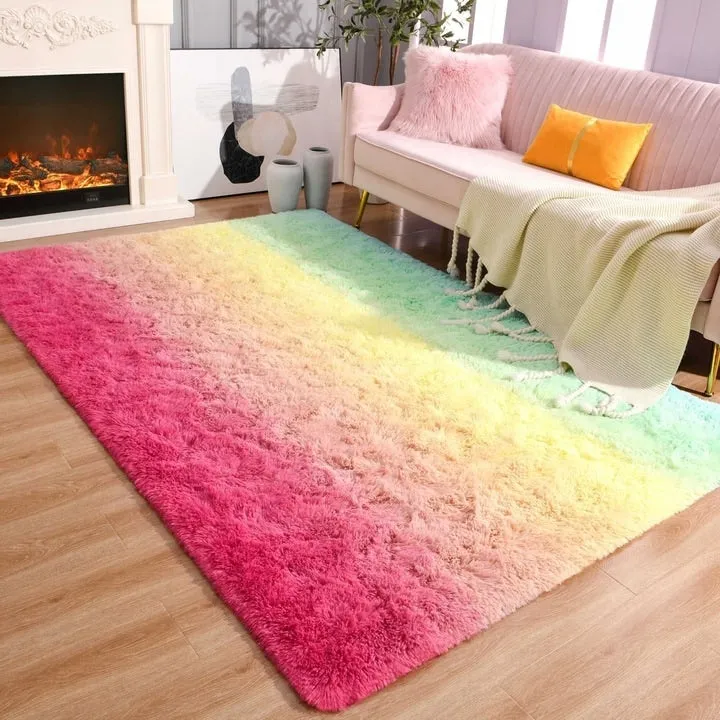 Shaggy Home Decor Carpet Luxury Gradient Rug for Living Room Bedroom