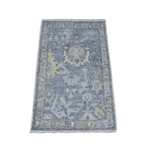 Shahbanu Rugs Oxford Gray Hand Knotted Wool Weft Afghan Oushak Veggie Dyes with Village Motifs All Over Design Mat Rug (2'x3'1)