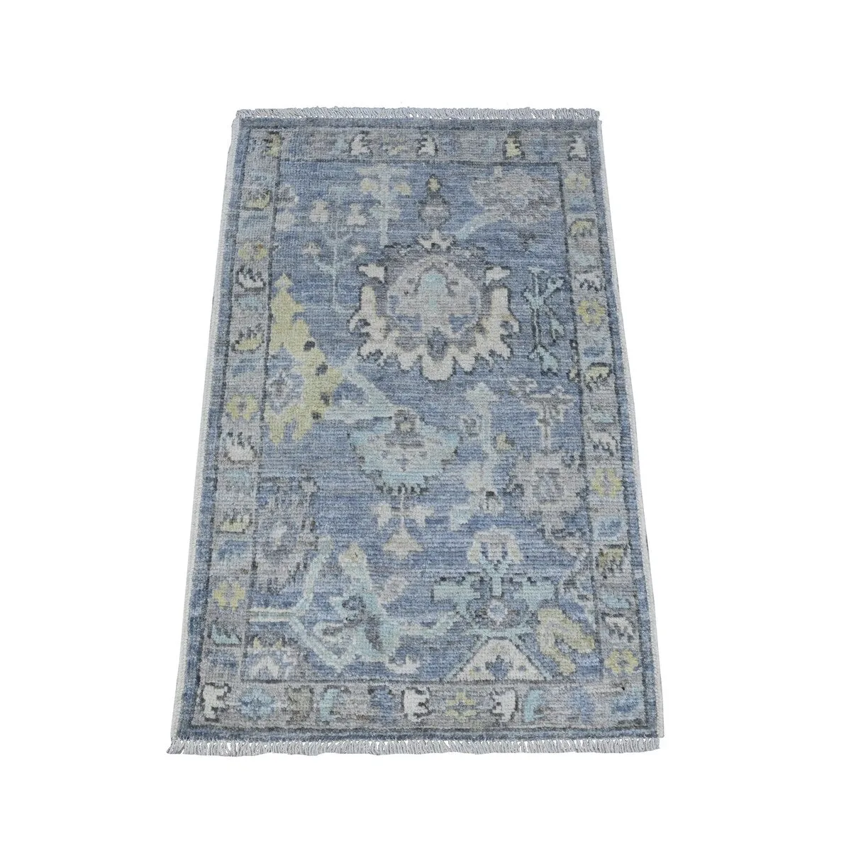 Shahbanu Rugs Oxford Gray Hand Knotted Wool Weft Afghan Oushak Veggie Dyes with Village Motifs All Over Design Mat Rug (2'x3'1)