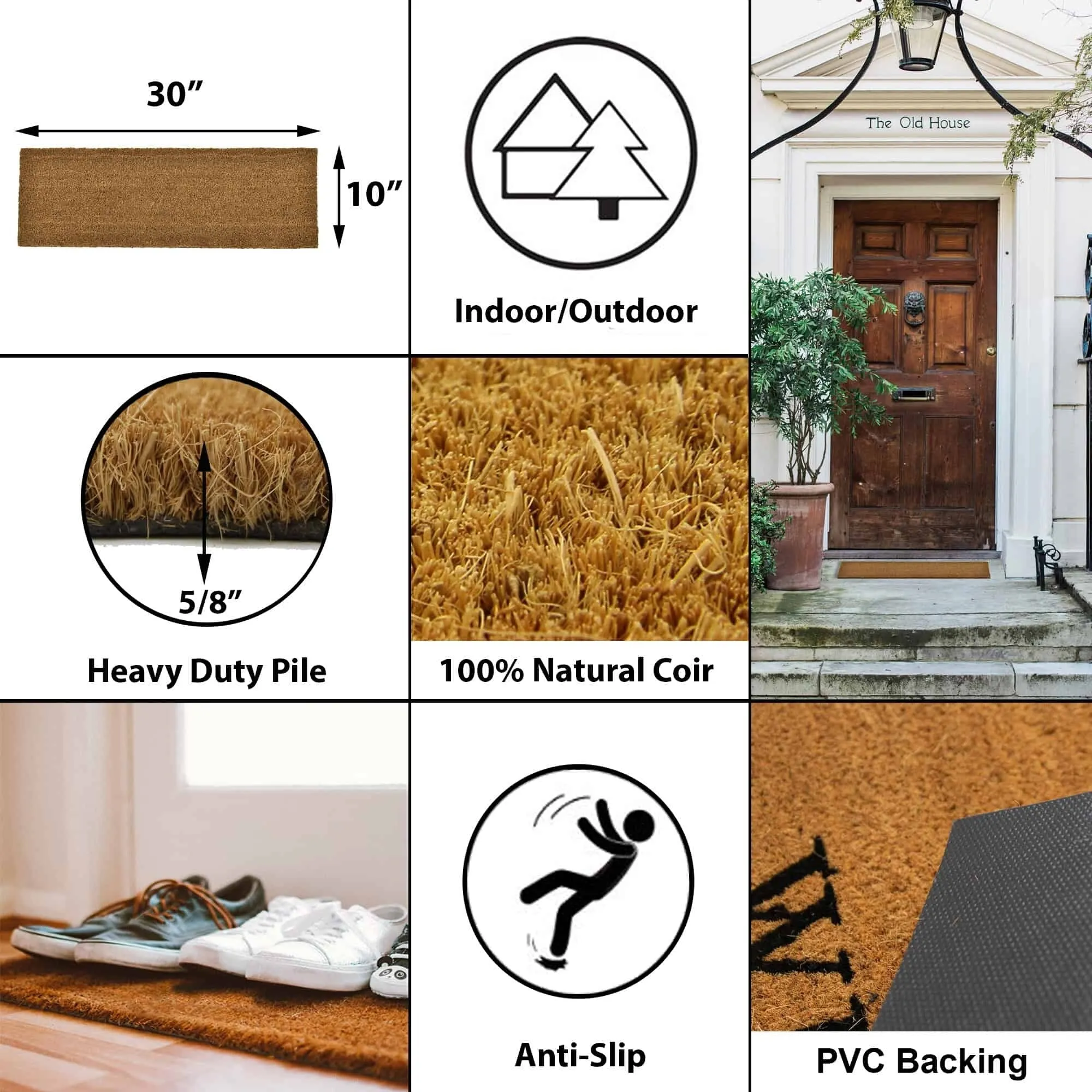 Sheltered Long Front Door Mat Coir Coco Fibers Rug 30x10 Natural
