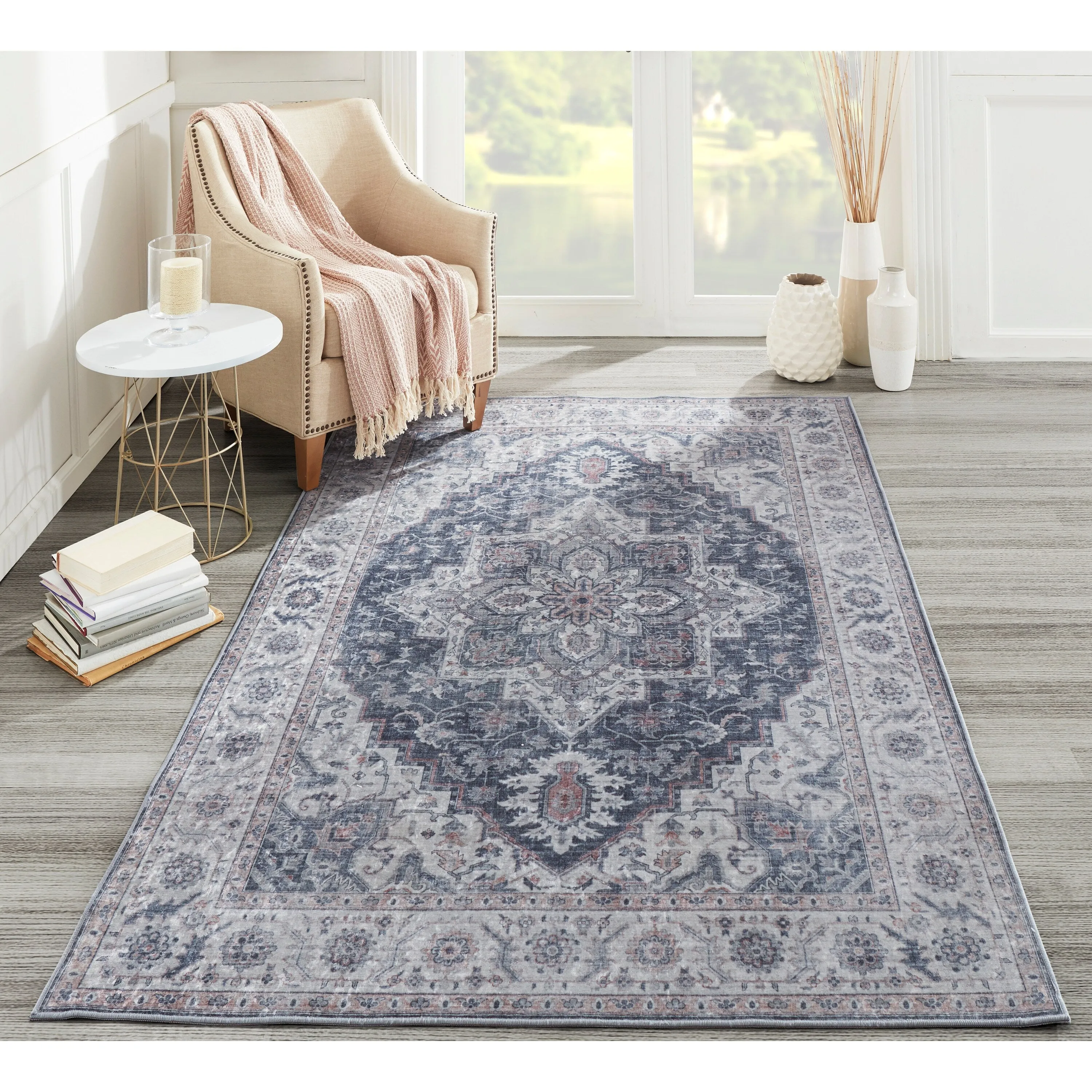 Skyline Decor Blue Karachi Rugs in Rectangle Shape - Big
