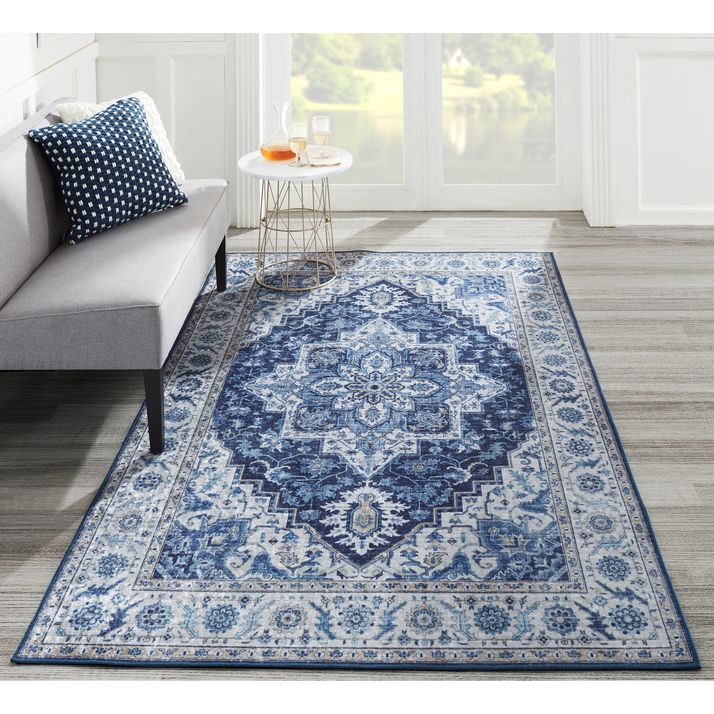 Skyline Decor Blue Karachi Rugs in Rectangle Shape - Big