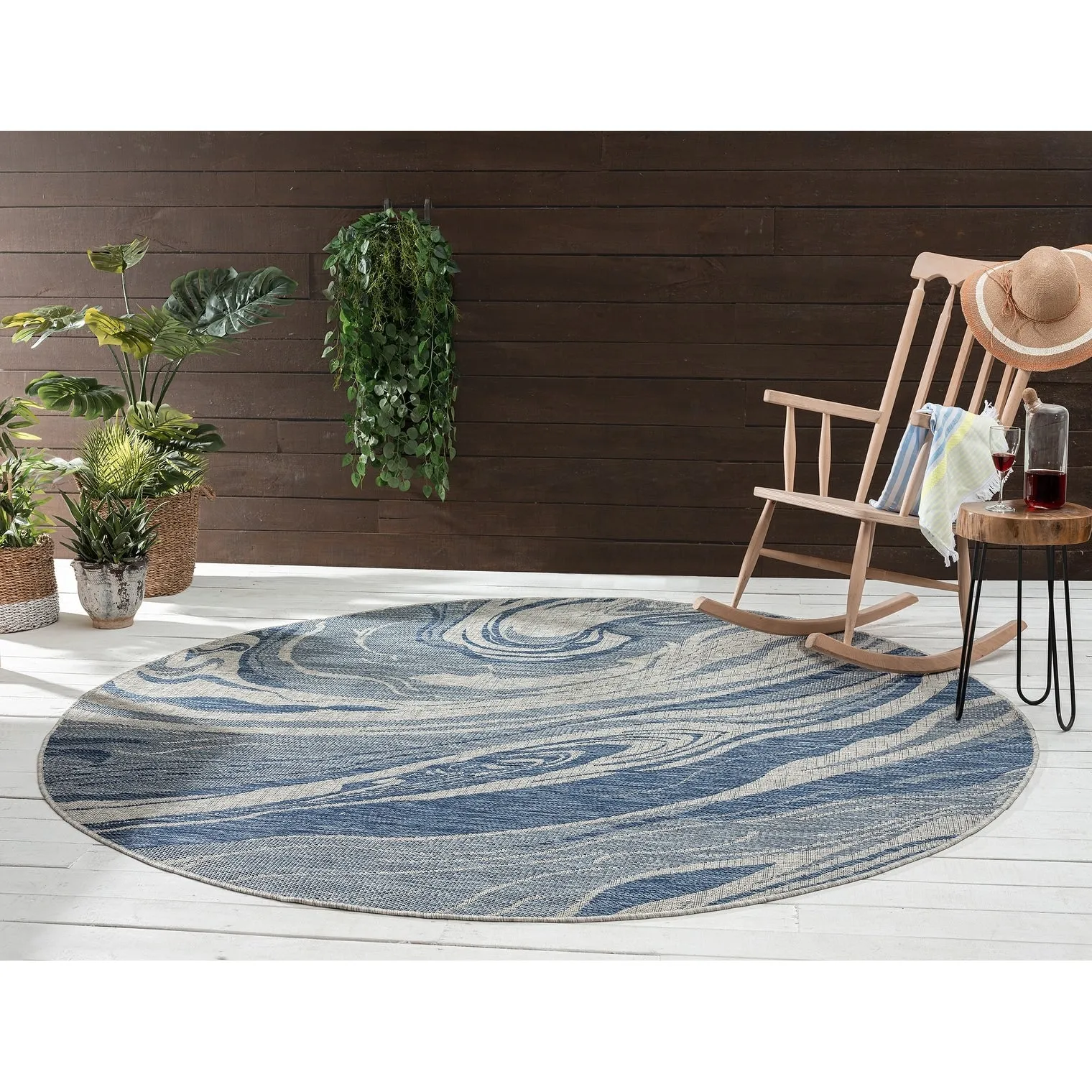 Soleri Navy Machine-Made Indoor/Outdoor Flatweave Area Rug