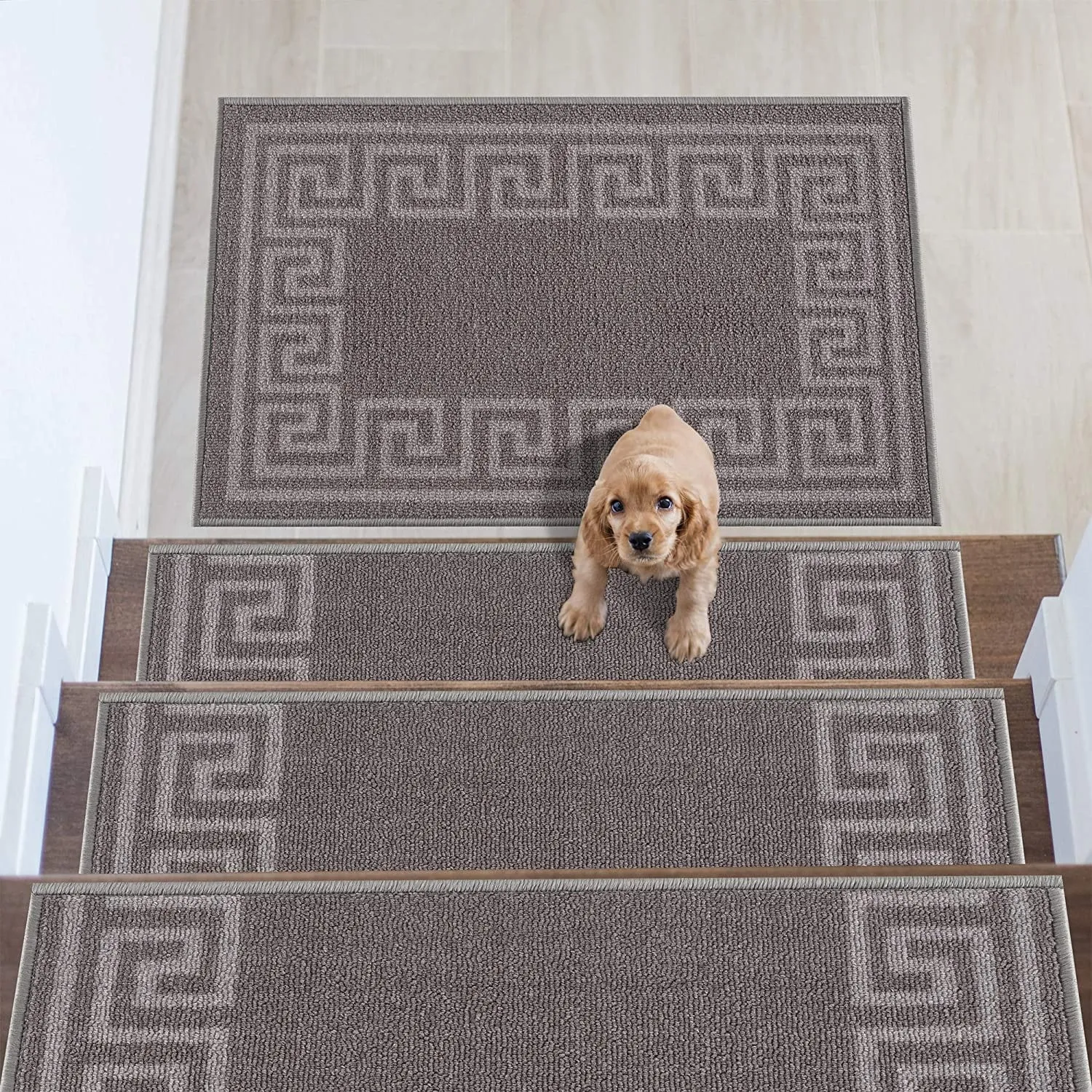 Stair Treads Greek Key Meander Design Non Slip Backing. 8.5''X26''