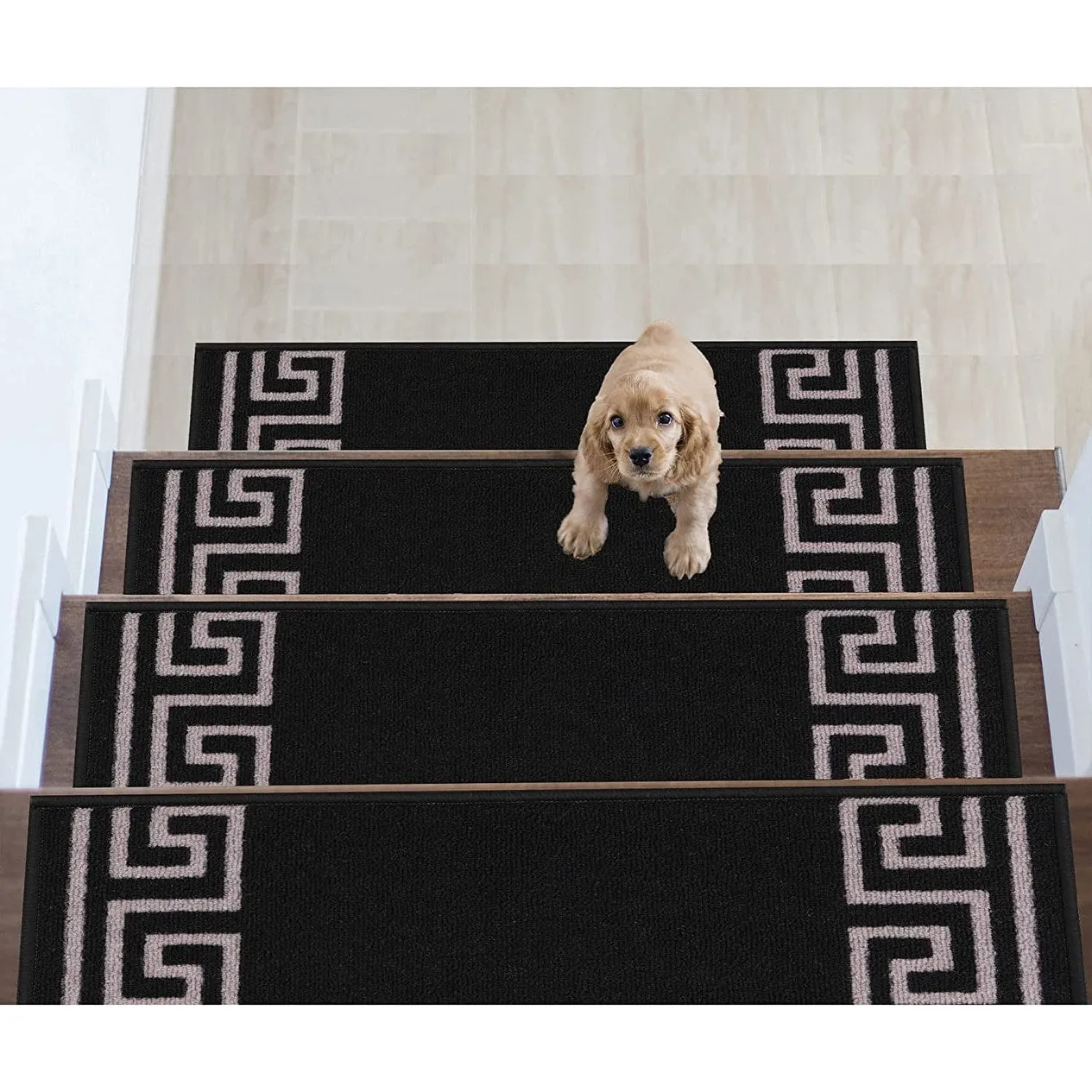 Stair Treads Greek Key Meander Design Non Slip Backing. 8.5''X26''