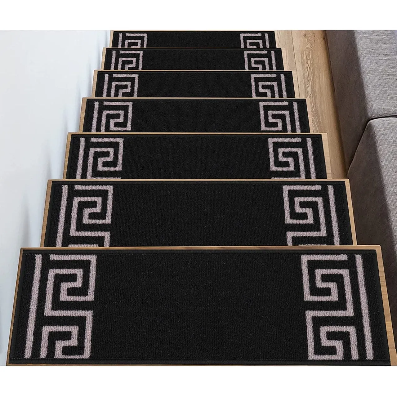 Stair Treads Greek Key Meander Design Non Slip Backing. 8.5''X26''
