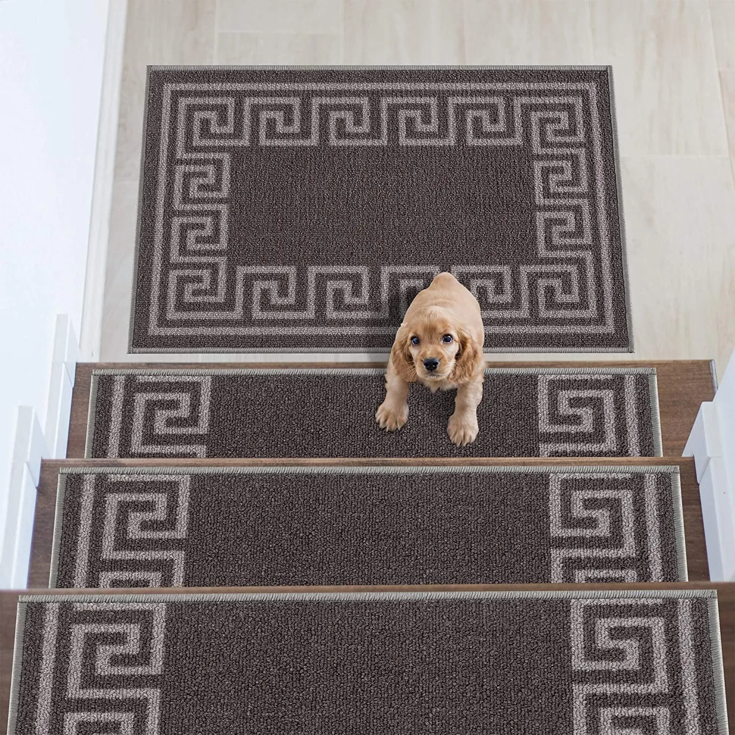 Stair Treads Greek Key Meander Design Non Slip Backing. 8.5''X26''