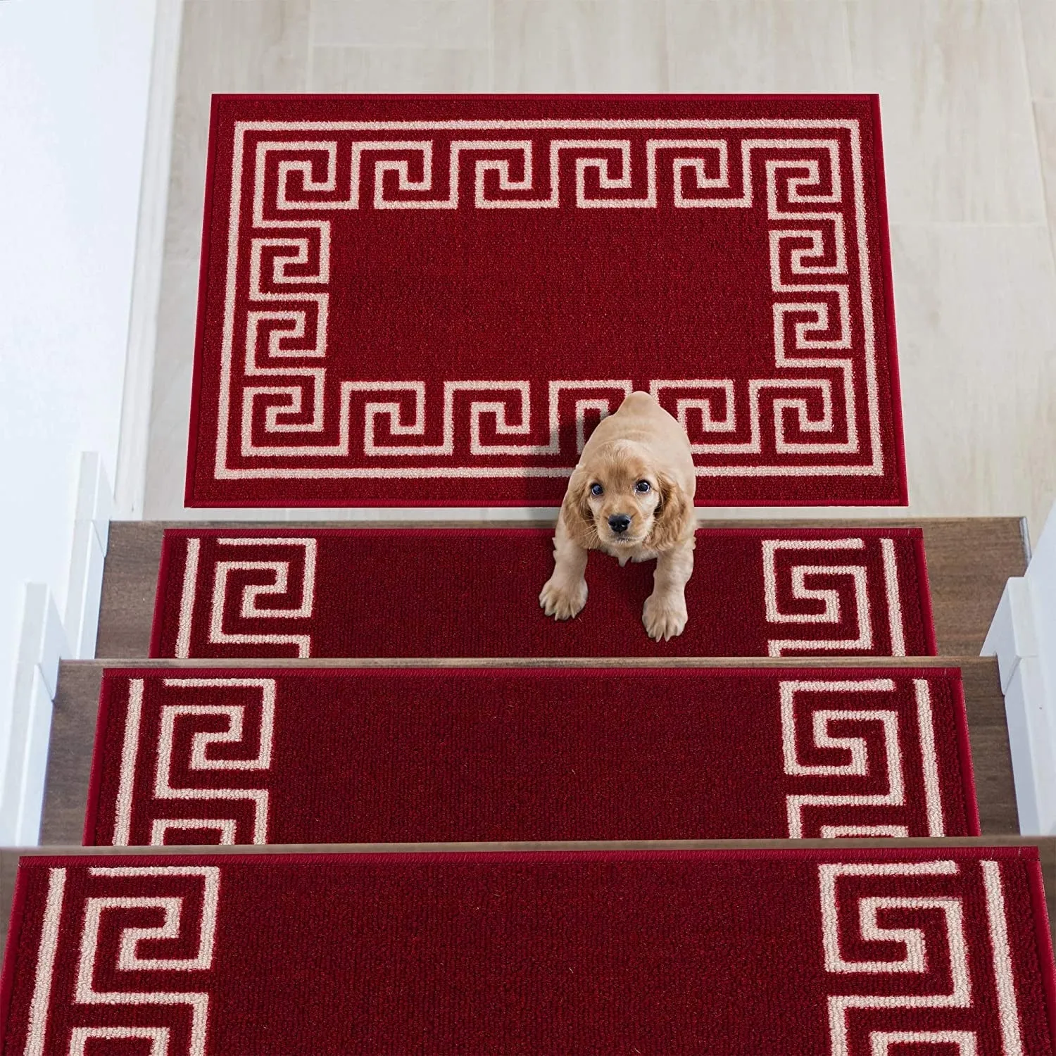 Stair Treads Greek Key Meander Design Non Slip Backing. 8.5''X26''