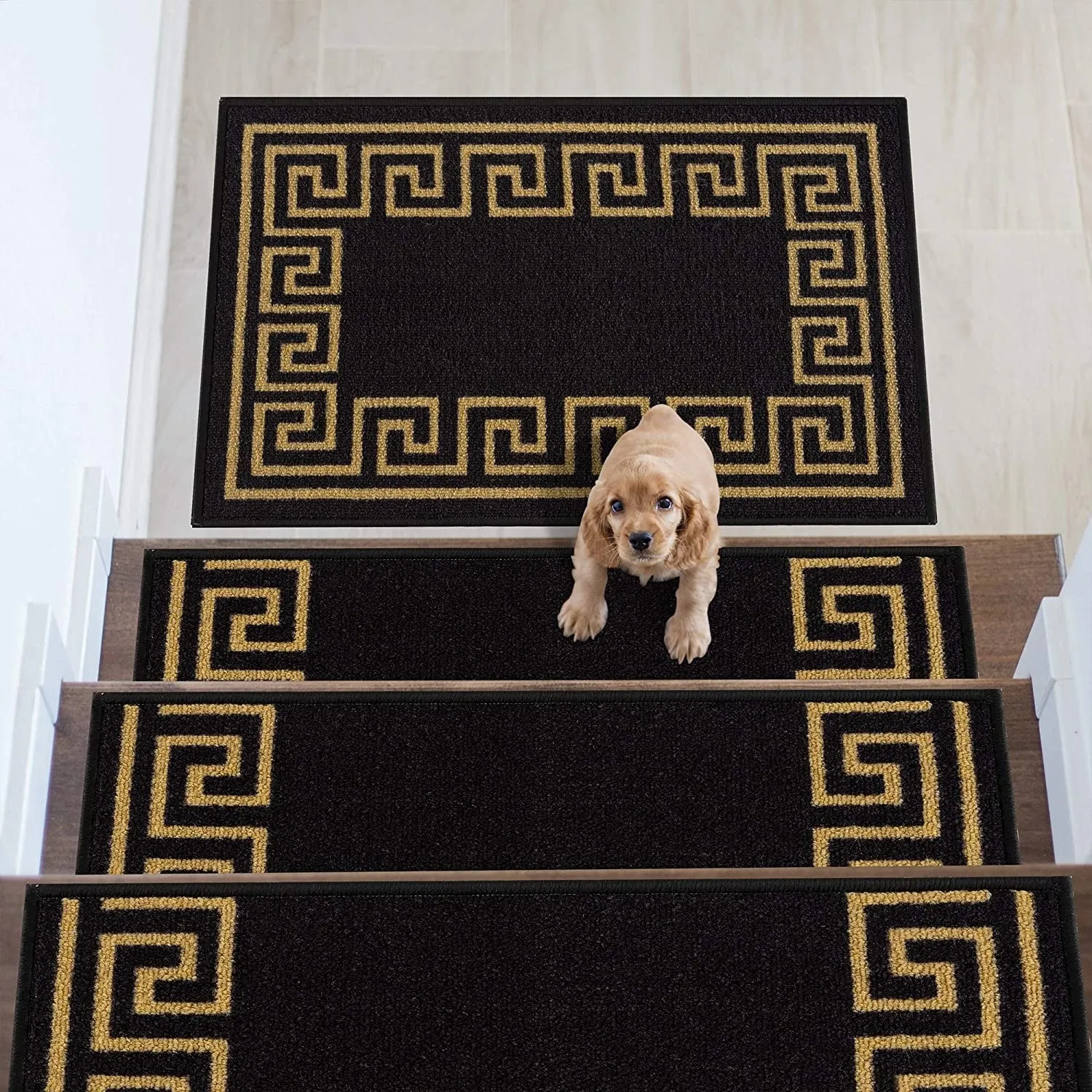 Stair Treads Greek Key Meander Design Non Slip Backing. 8.5''X26''