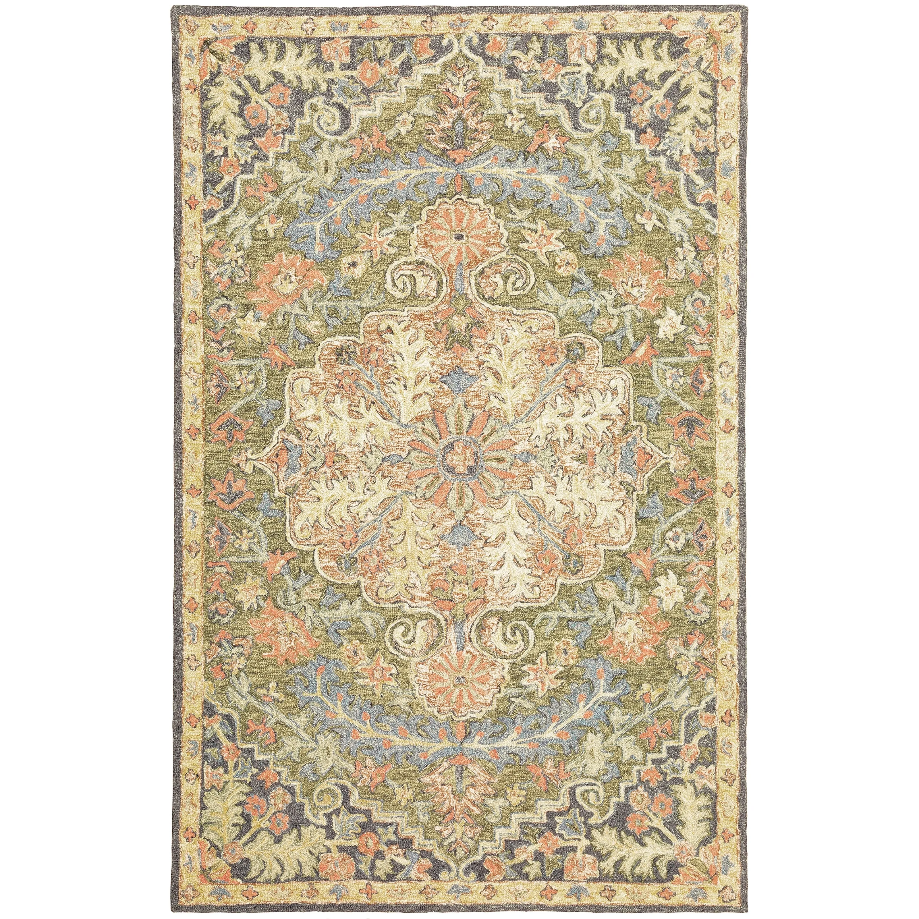 Style Haven Ava Hand-tufted Wool Loop-pile Bohemian Medallion Blue/Green/Salmon Rug