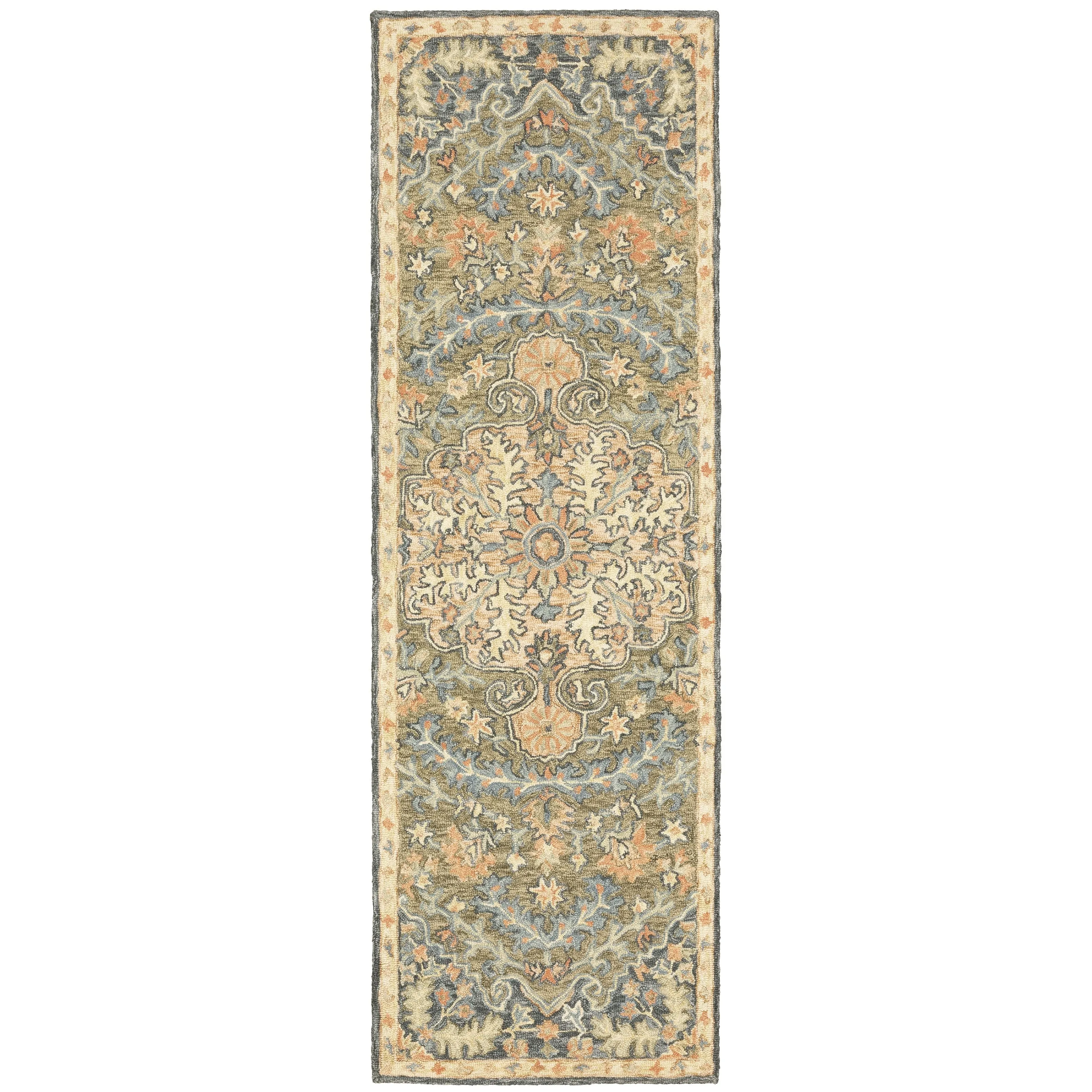 Style Haven Ava Hand-tufted Wool Loop-pile Bohemian Medallion Blue/Green/Salmon Rug