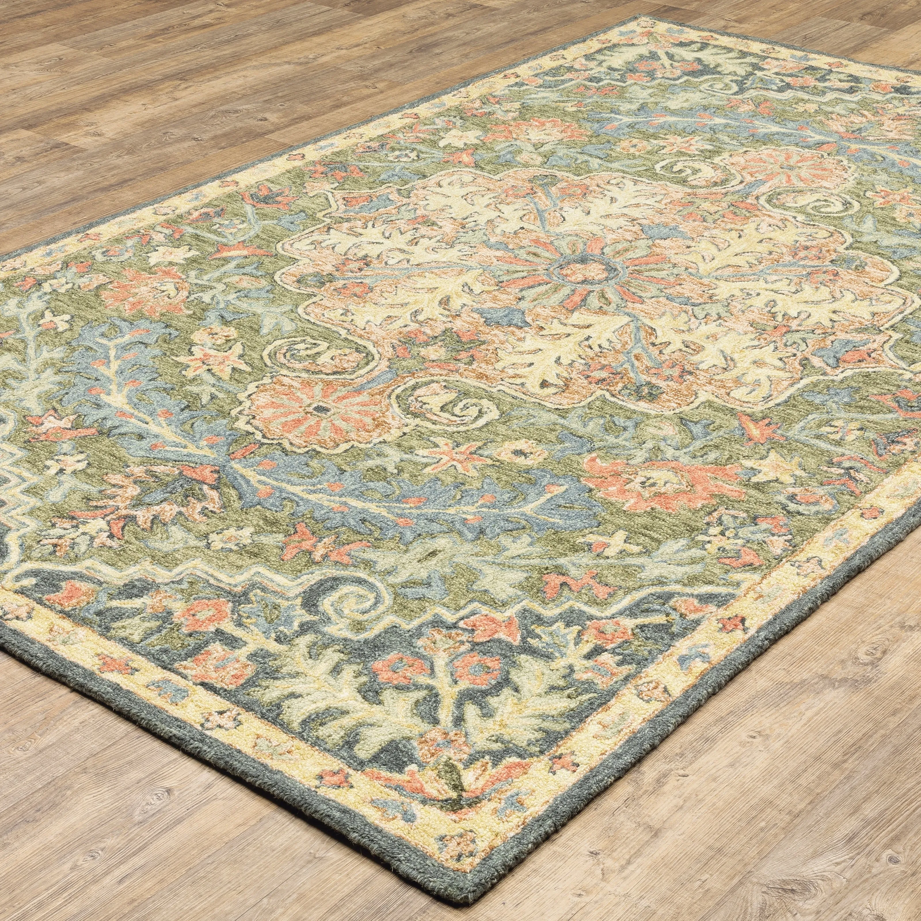 Style Haven Ava Hand-tufted Wool Loop-pile Bohemian Medallion Blue/Green/Salmon Rug
