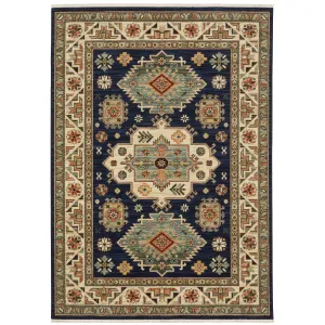 Style Haven Leander Tribal Medallion Navy/ Multi Fringed Wool Blend Area Rug.