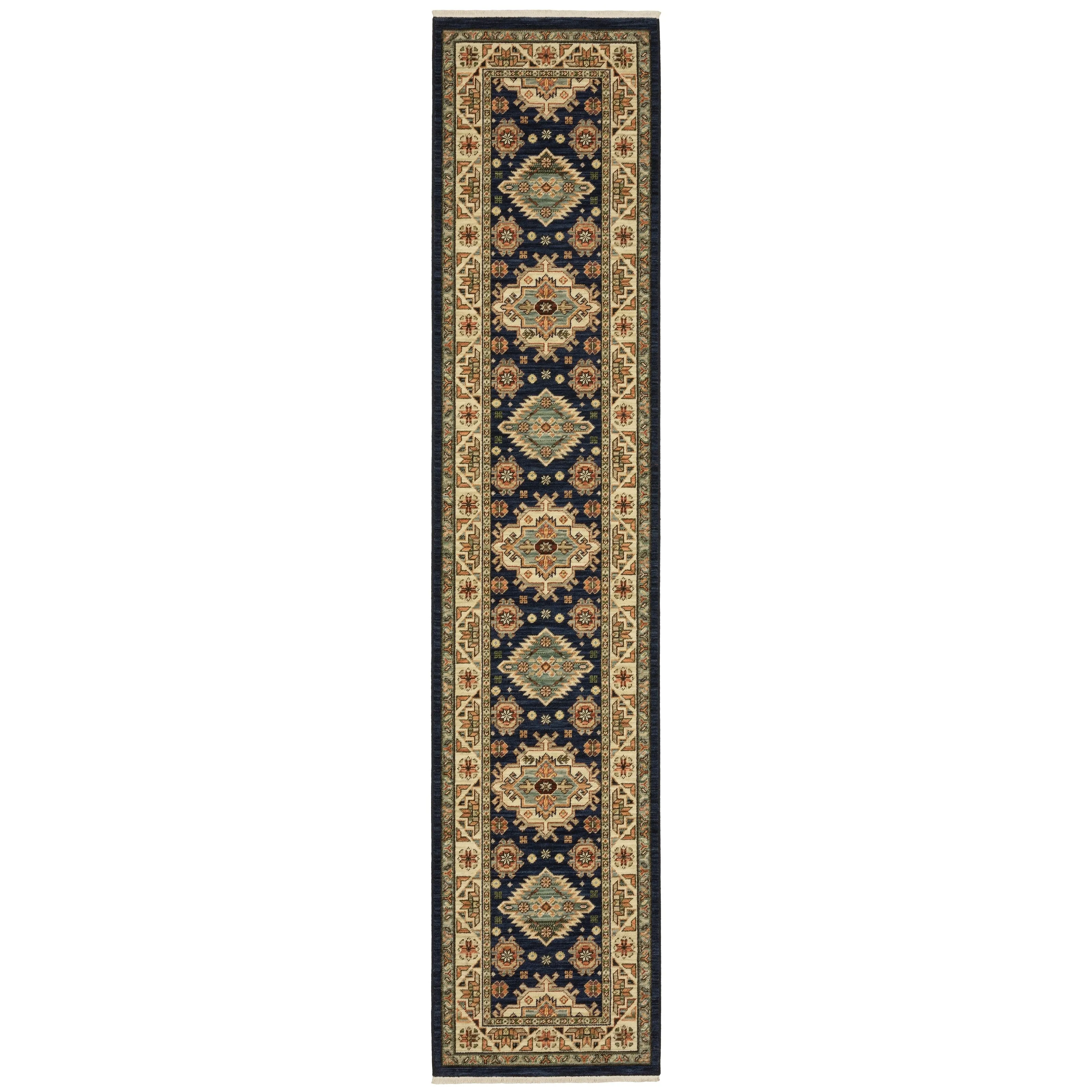Style Haven Leander Tribal Medallion Navy/ Multi Fringed Wool Blend Area Rug.