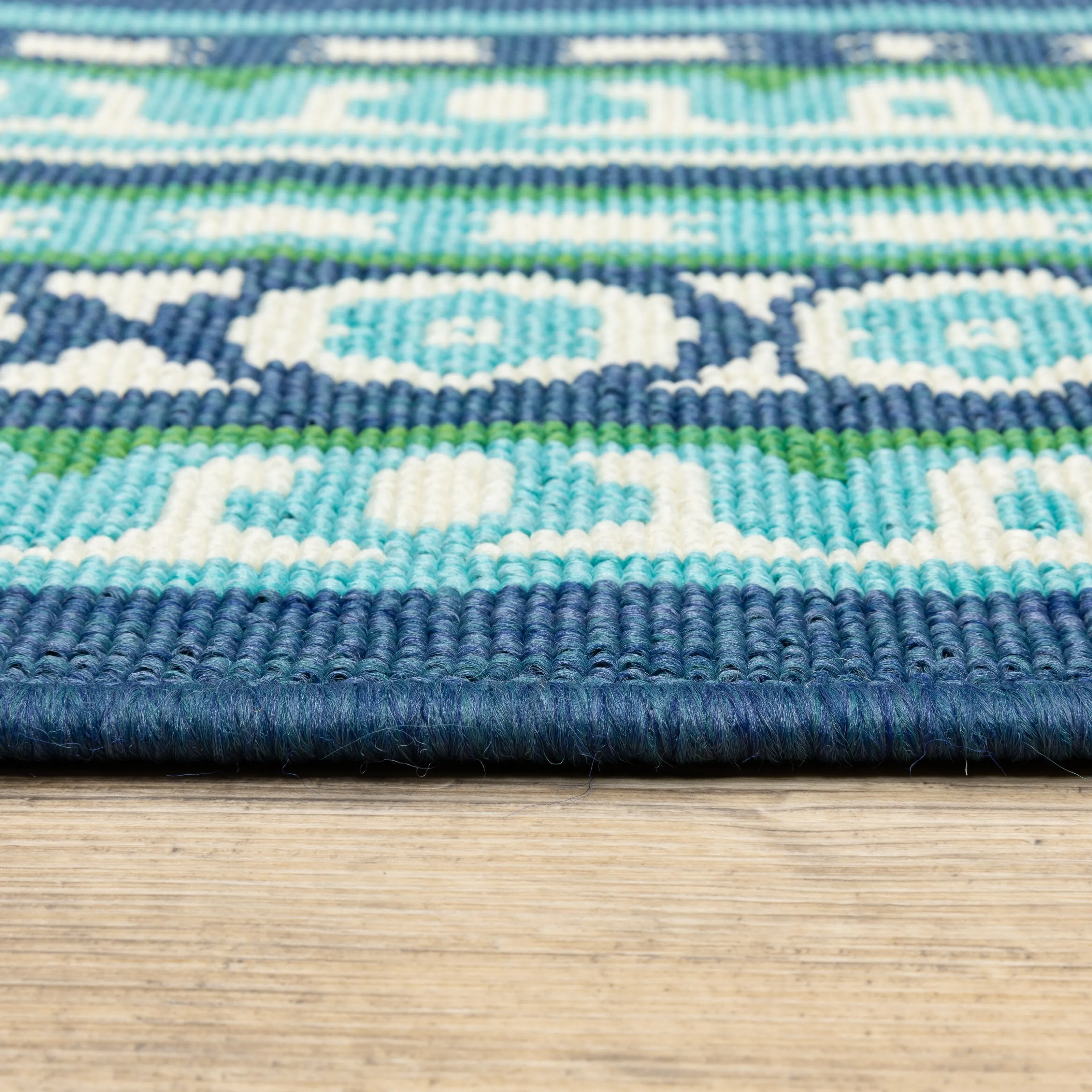 Style Haven Martinque Green Bordered Navy Indoor/ Outdoor Area Rug~