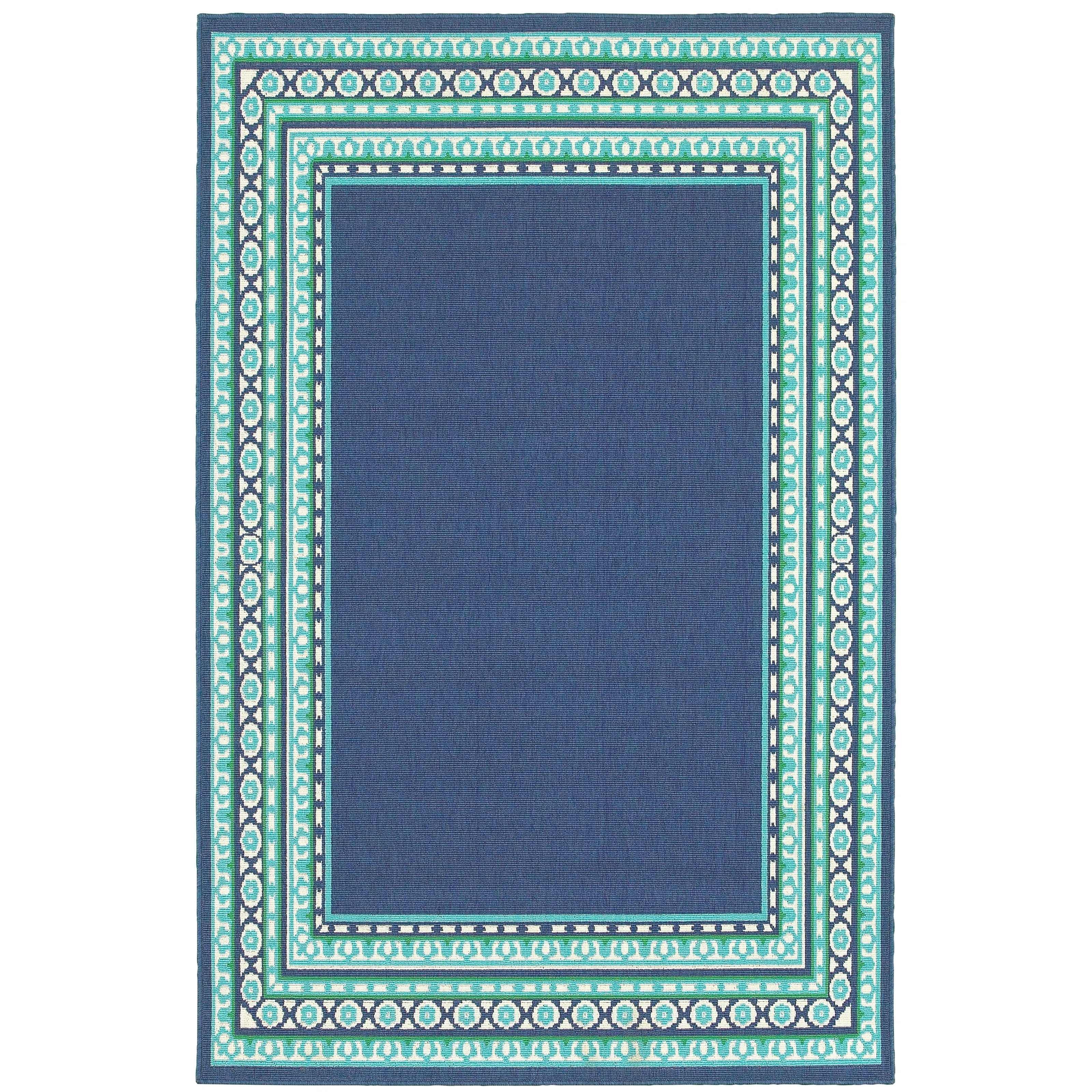 Style Haven Martinque Green Bordered Navy Indoor/ Outdoor Area Rug~