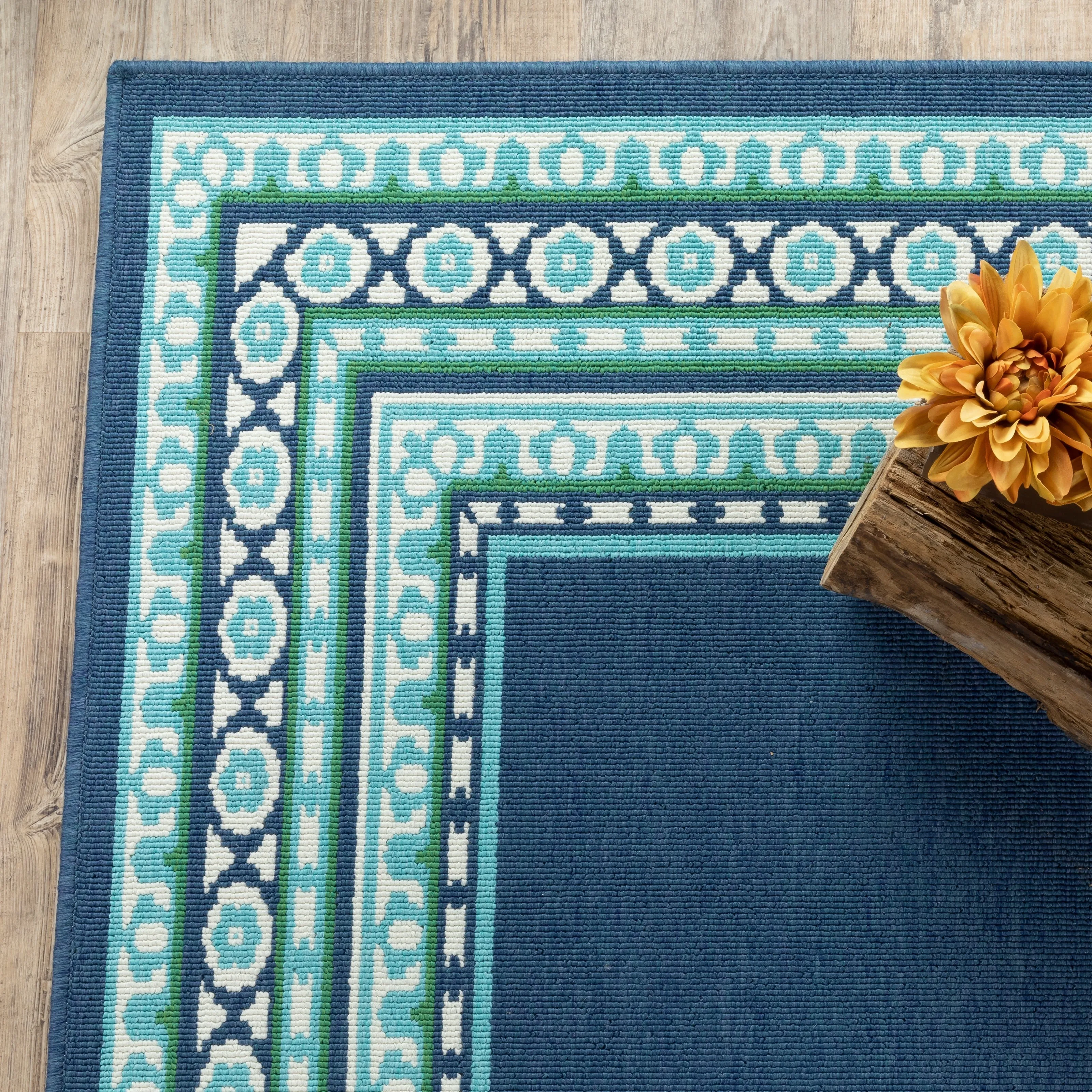 Style Haven Martinque Green Bordered Navy Indoor/ Outdoor Area Rug~