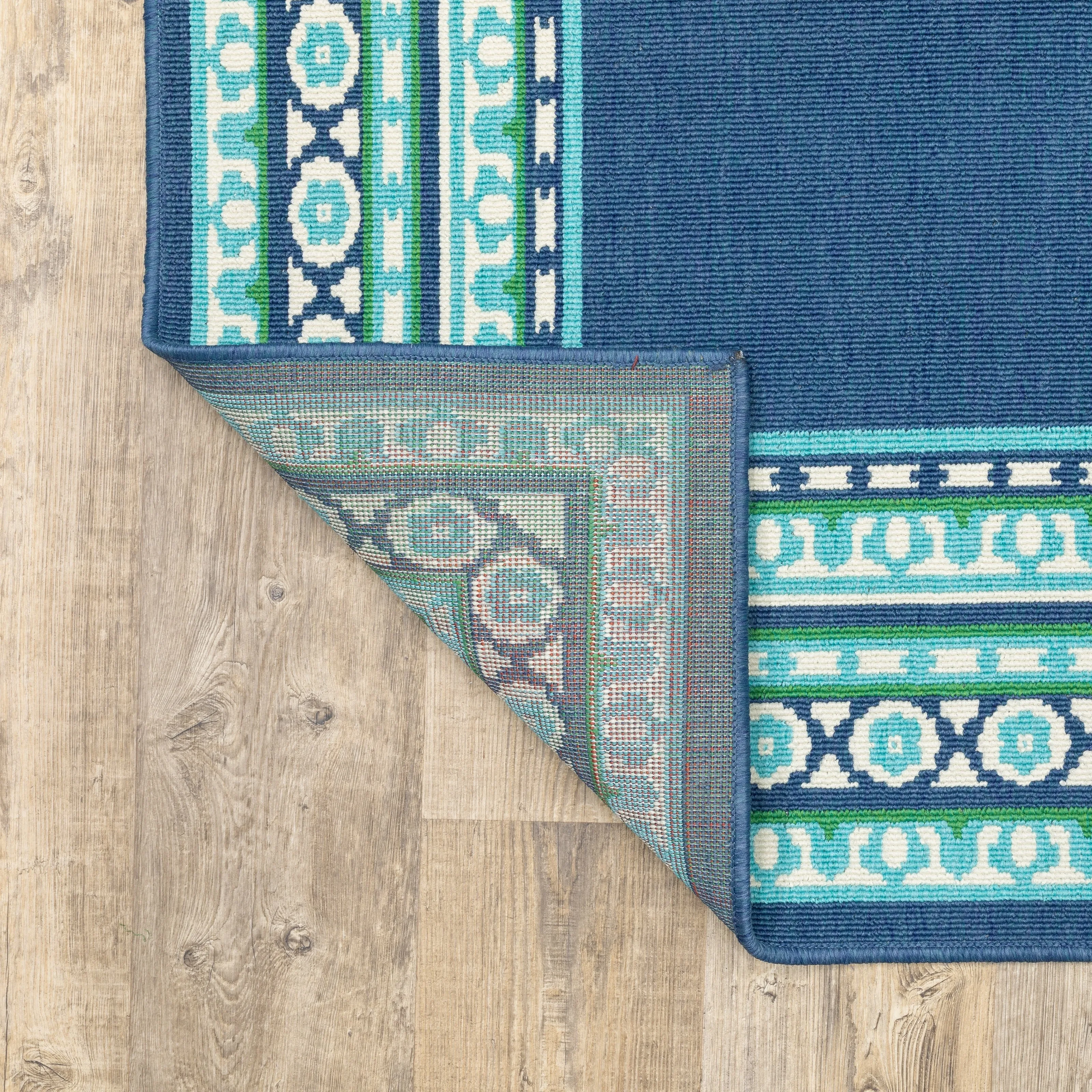 Style Haven Martinque Green Bordered Navy Indoor/ Outdoor Area Rug~