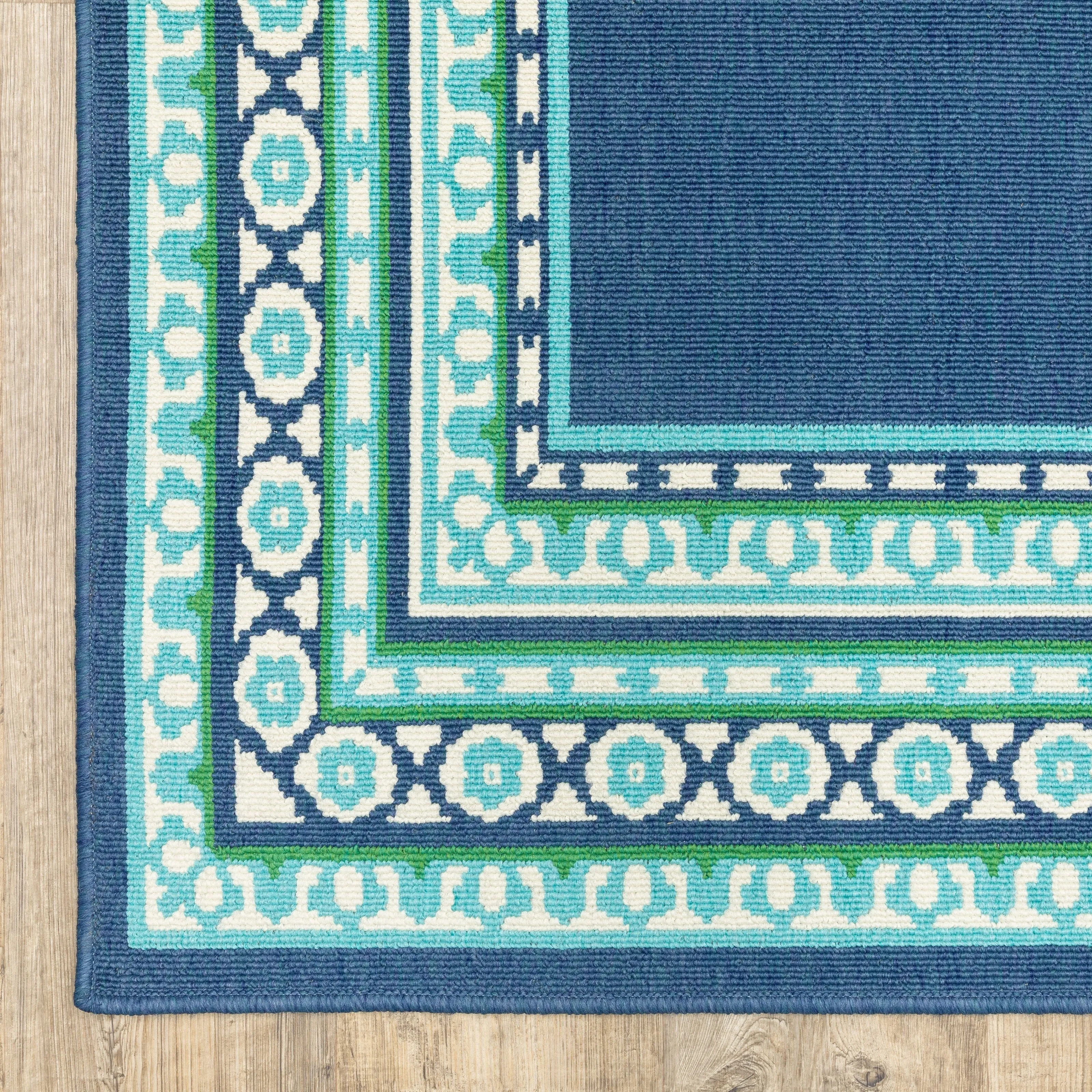 Style Haven Martinque Green Bordered Navy Indoor/ Outdoor Area Rug~