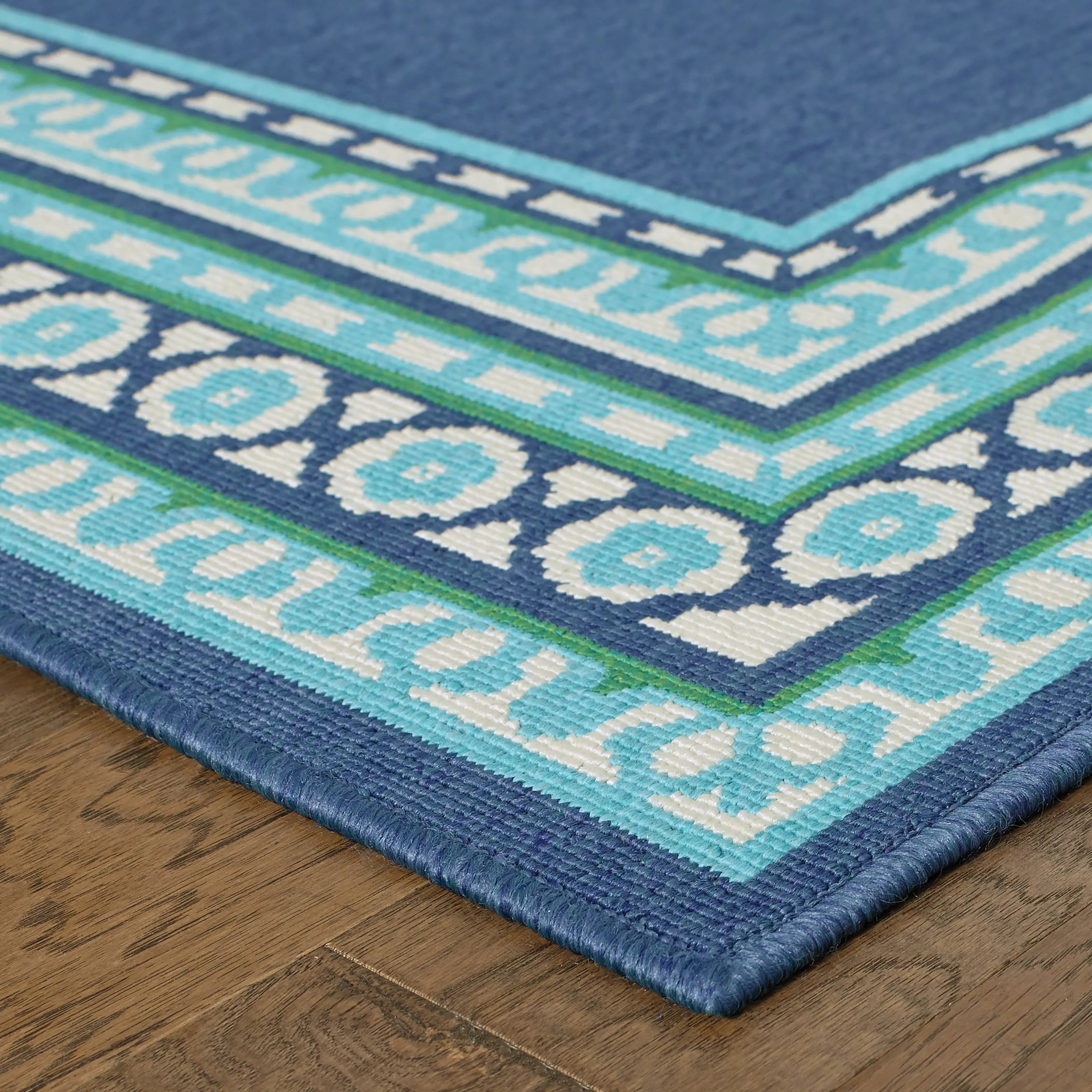 Style Haven Martinque Green Bordered Navy Indoor/ Outdoor Area Rug~