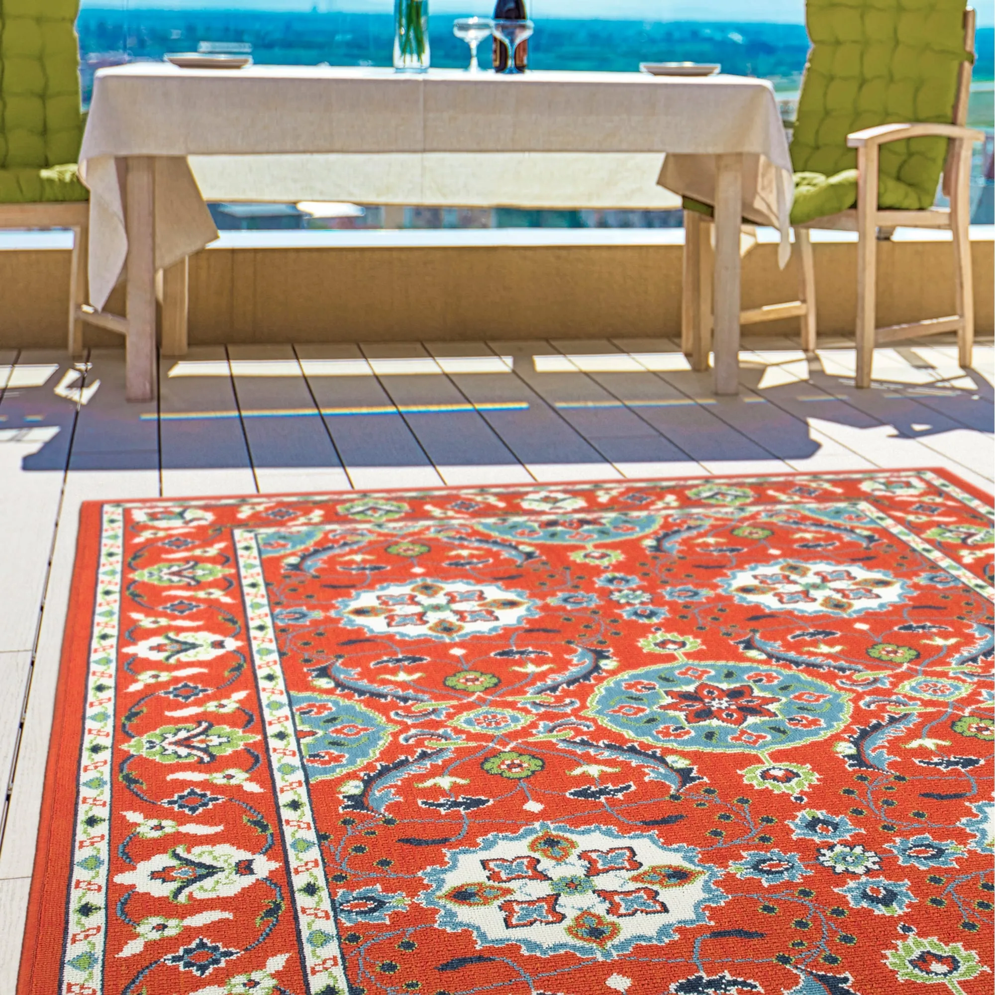 Sunice Traditional Oriental Floral Pattern Indoor/ Outdoor Area Rug