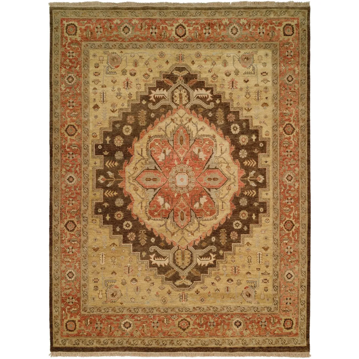 Traditional Multi-Colored Hand-Knotted Wool Area Rug