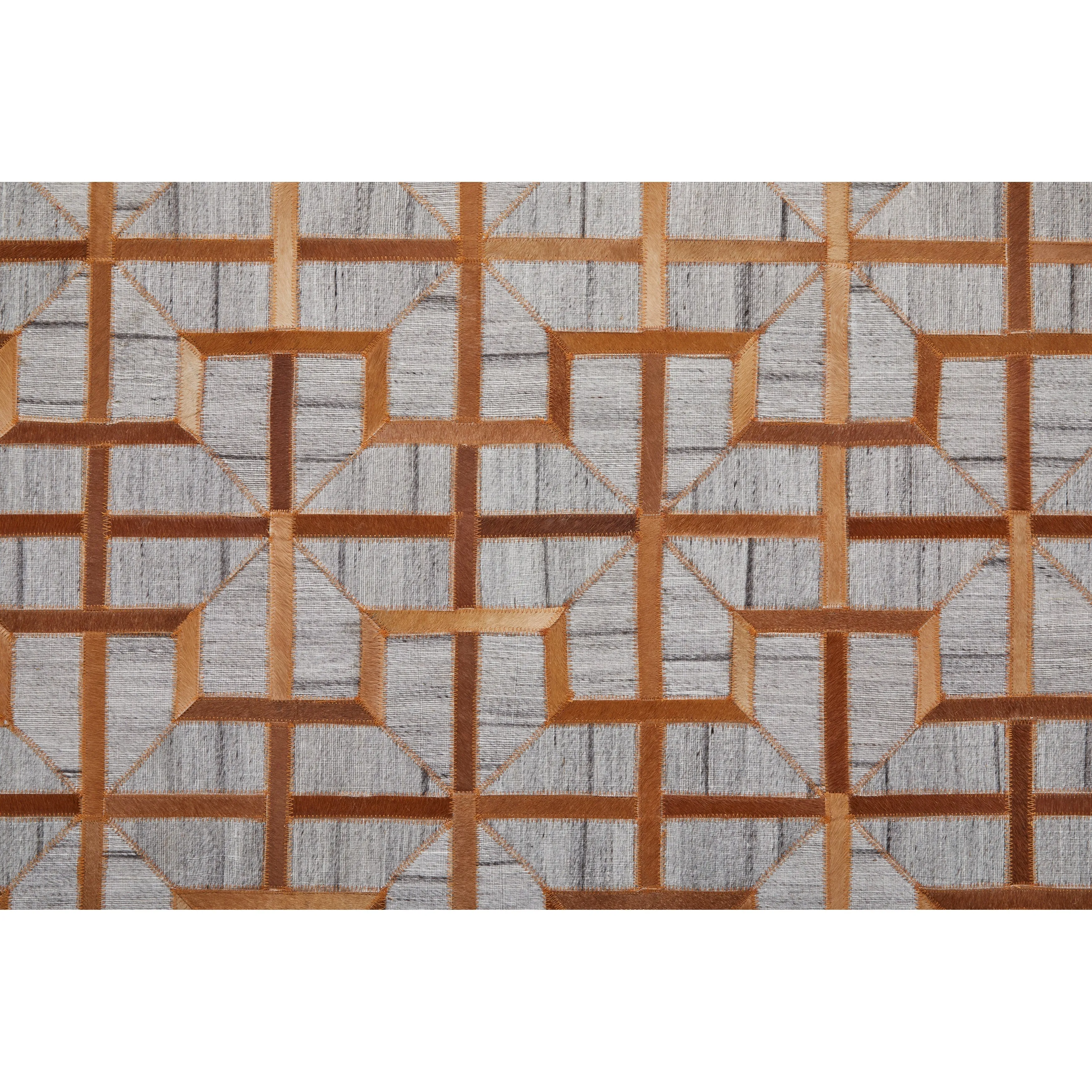 Trellis Lattice Mid-Century Modern Hand-Woven Leather Rug