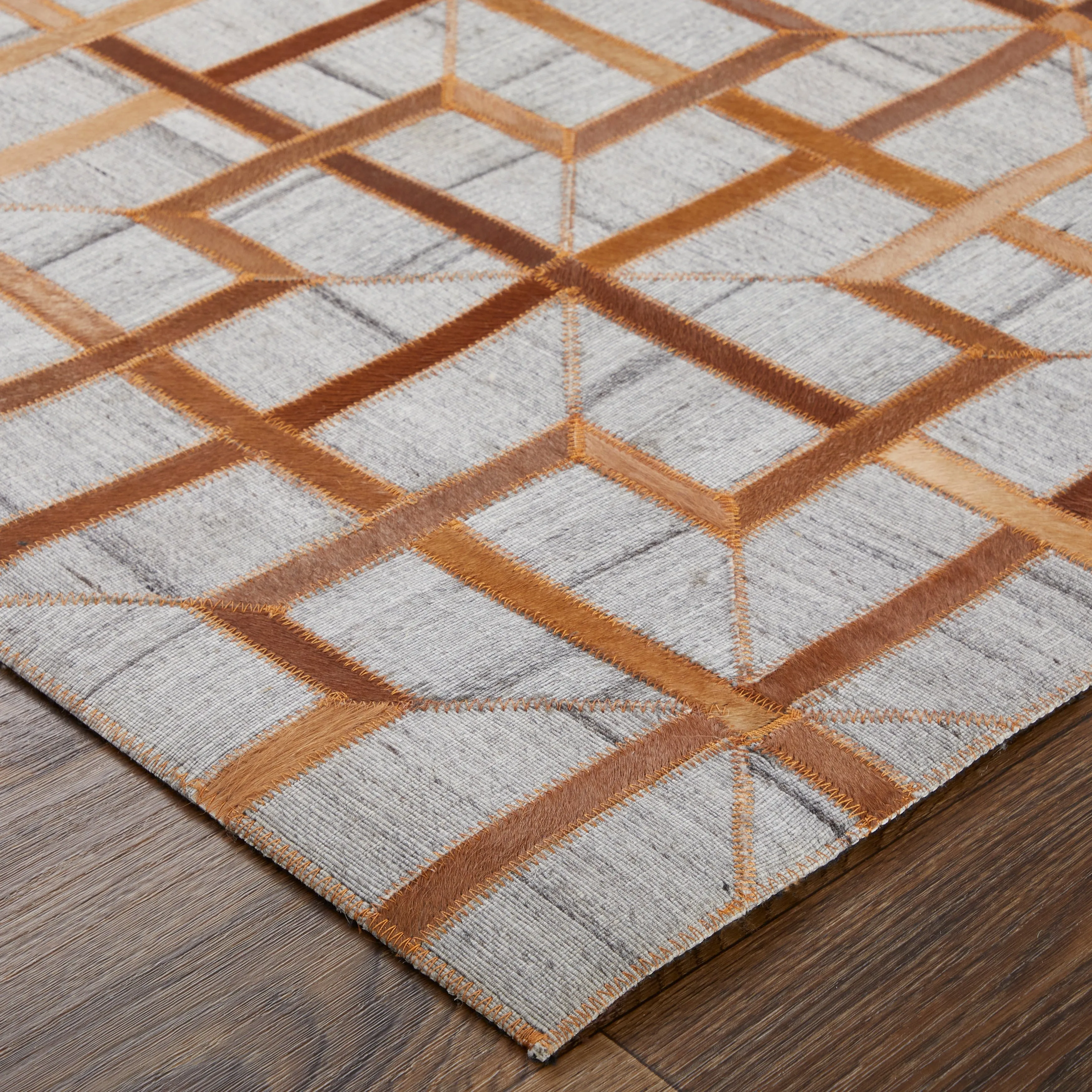 Trellis Lattice Mid-Century Modern Hand-Woven Leather Rug