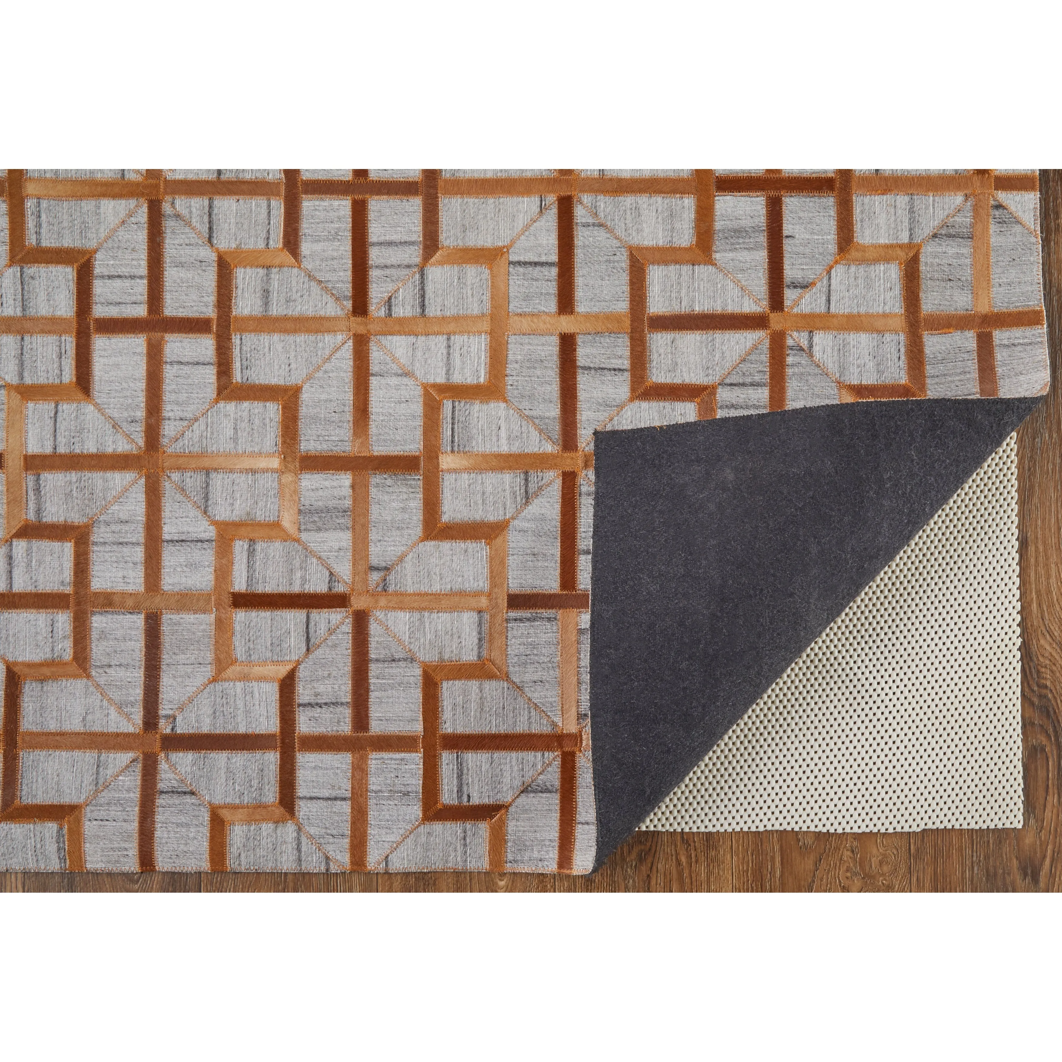 Trellis Lattice Mid-Century Modern Hand-Woven Leather Rug