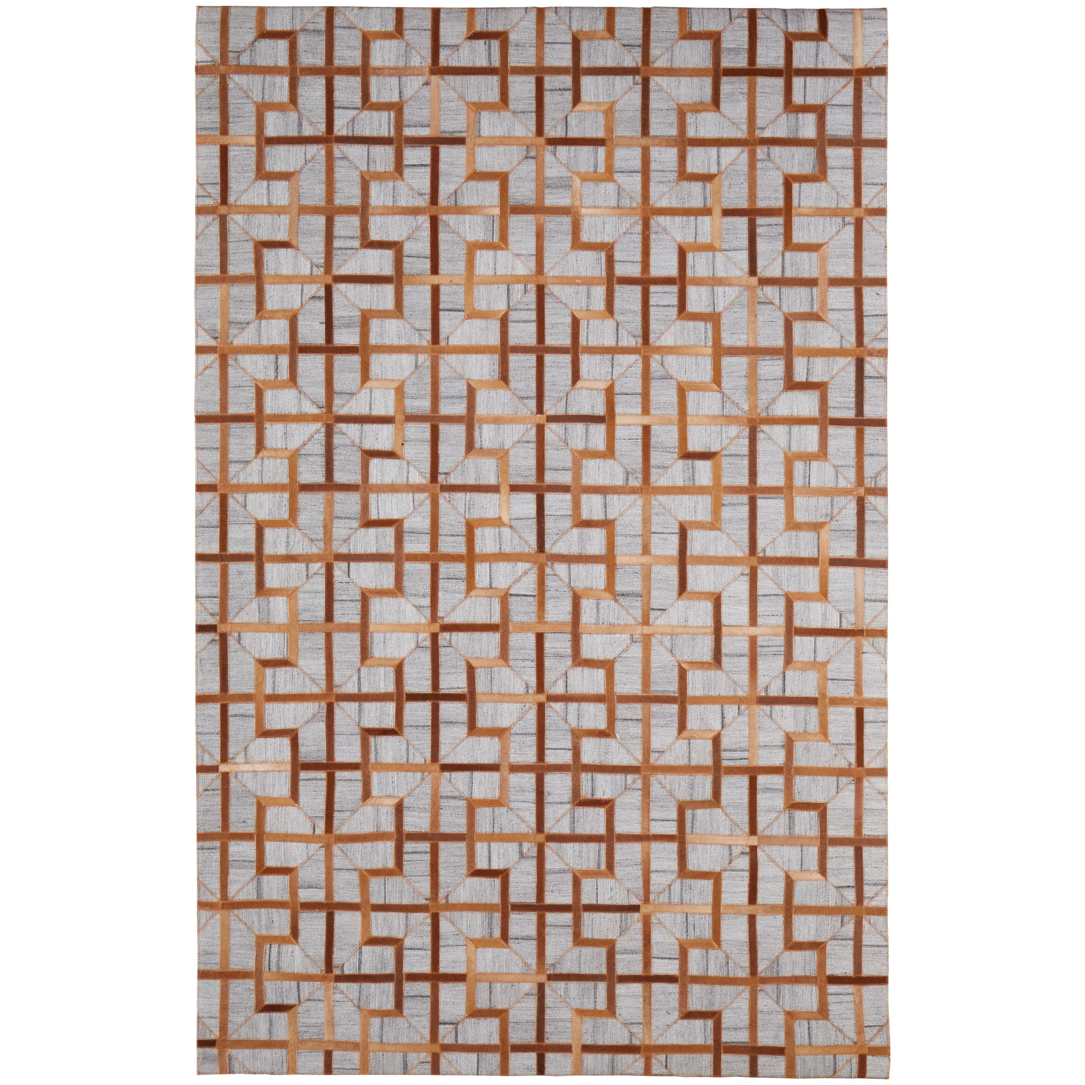 Trellis Lattice Mid-Century Modern Hand-Woven Leather Rug