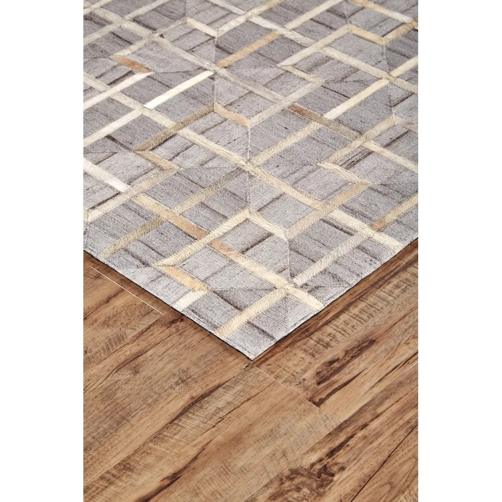Trellis Lattice Mid-Century Modern Hand-Woven Leather Rug