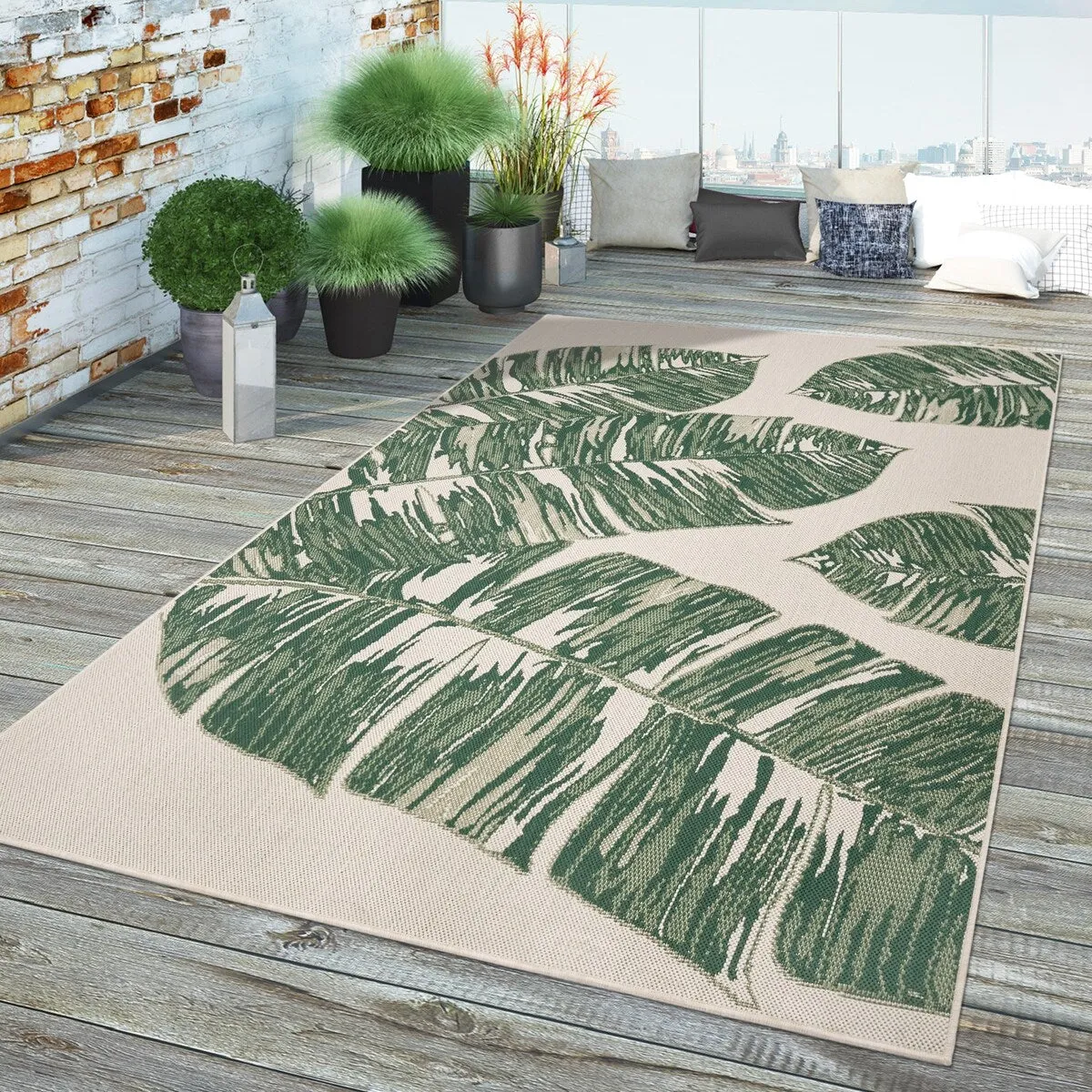 Tropical Outdoor Rug Jungle Leaves Design for Patio