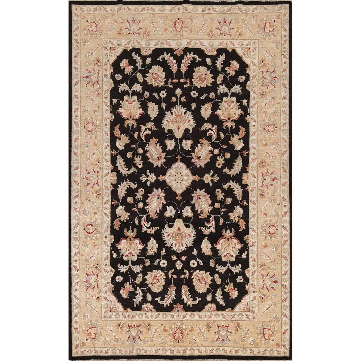 Vegetable Dye Floral Chobi Peshawar Area Rug Hand-knotted Wool Carpet - 6'0 x 9'0