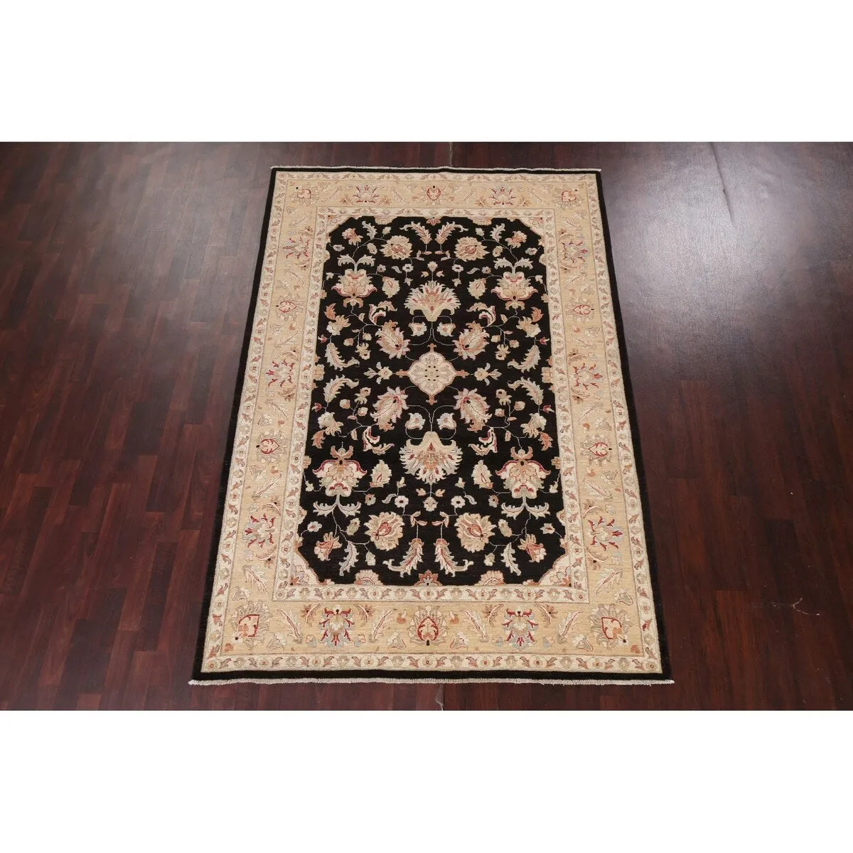 Vegetable Dye Floral Chobi Peshawar Area Rug Hand-knotted Wool Carpet - 6'0 x 9'0