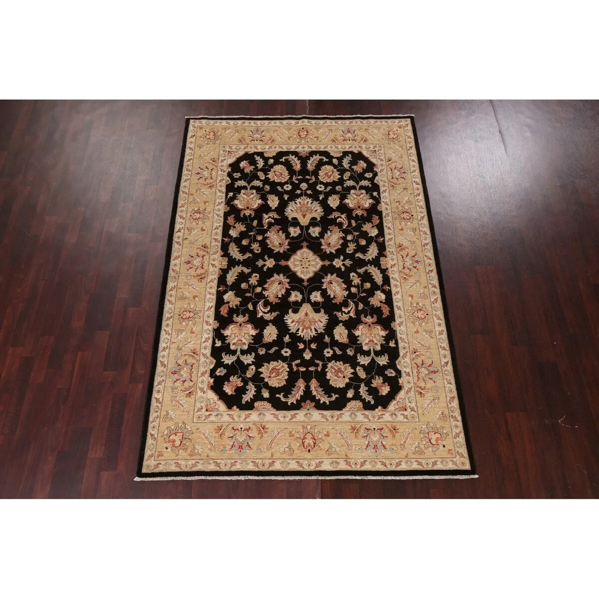 Vegetable Dye Floral Chobi Peshawar Area Rug Hand-knotted Wool Carpet - 6'0 x 9'0
