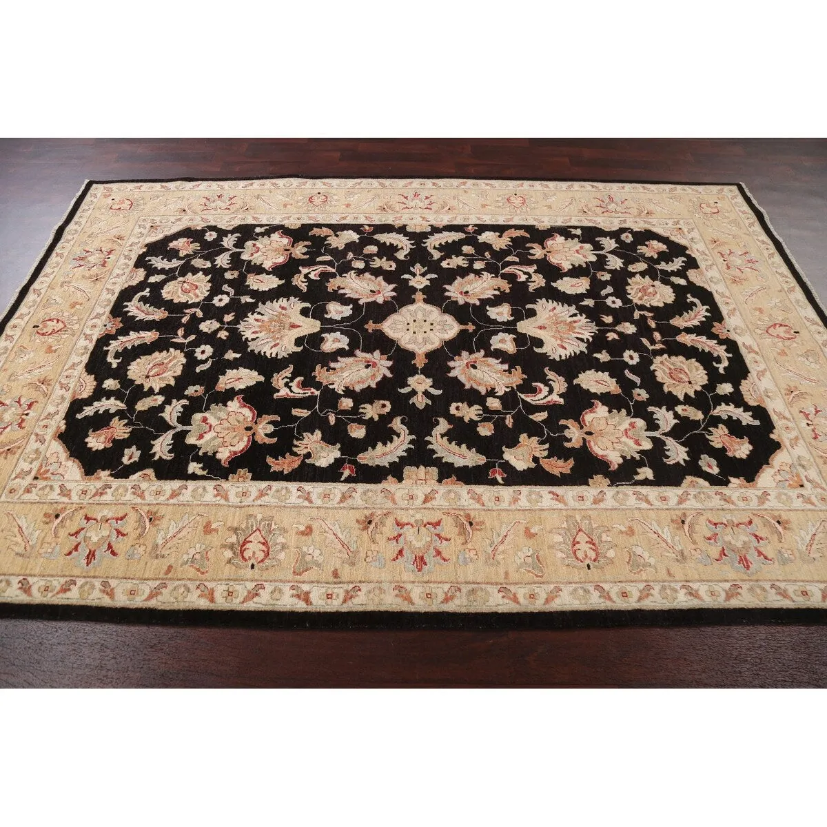 Vegetable Dye Floral Chobi Peshawar Area Rug Hand-knotted Wool Carpet - 6'0 x 9'0