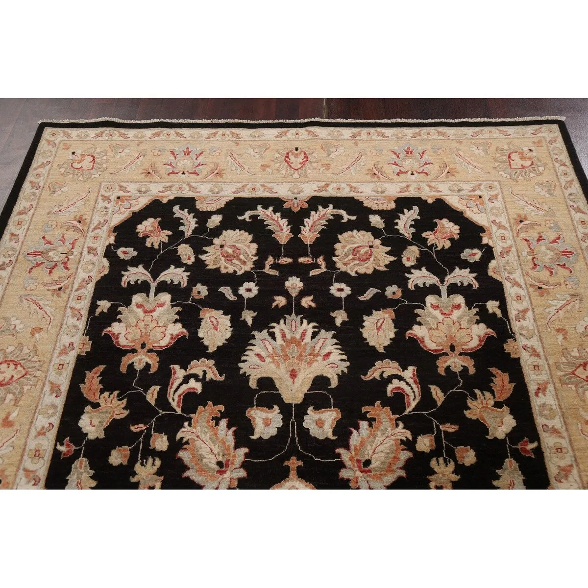 Vegetable Dye Floral Chobi Peshawar Area Rug Hand-knotted Wool Carpet - 6'0 x 9'0